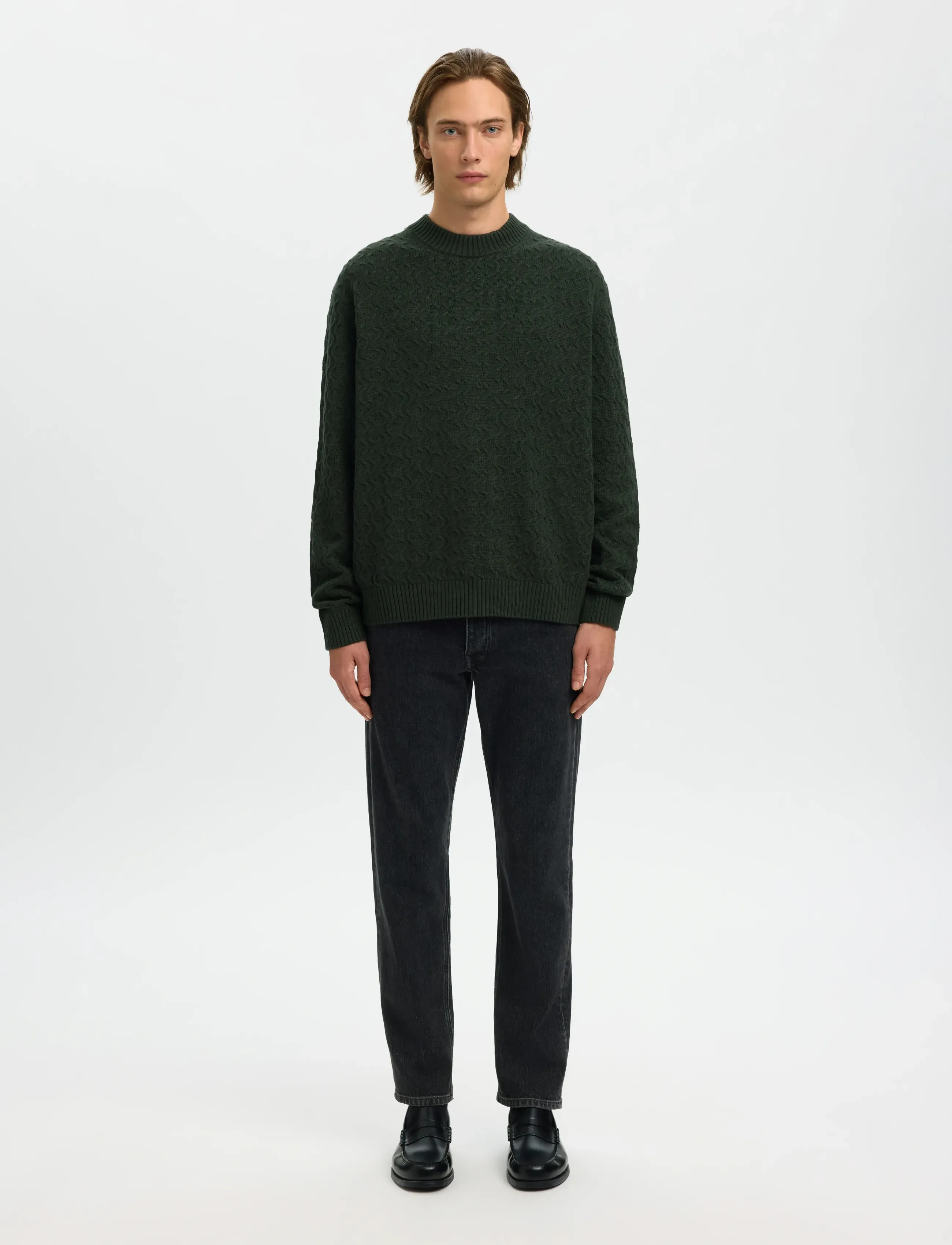 Selected - SLHPHILIP LS KNIT RELAXED CREW NECK - rund hals - deep forest - 4