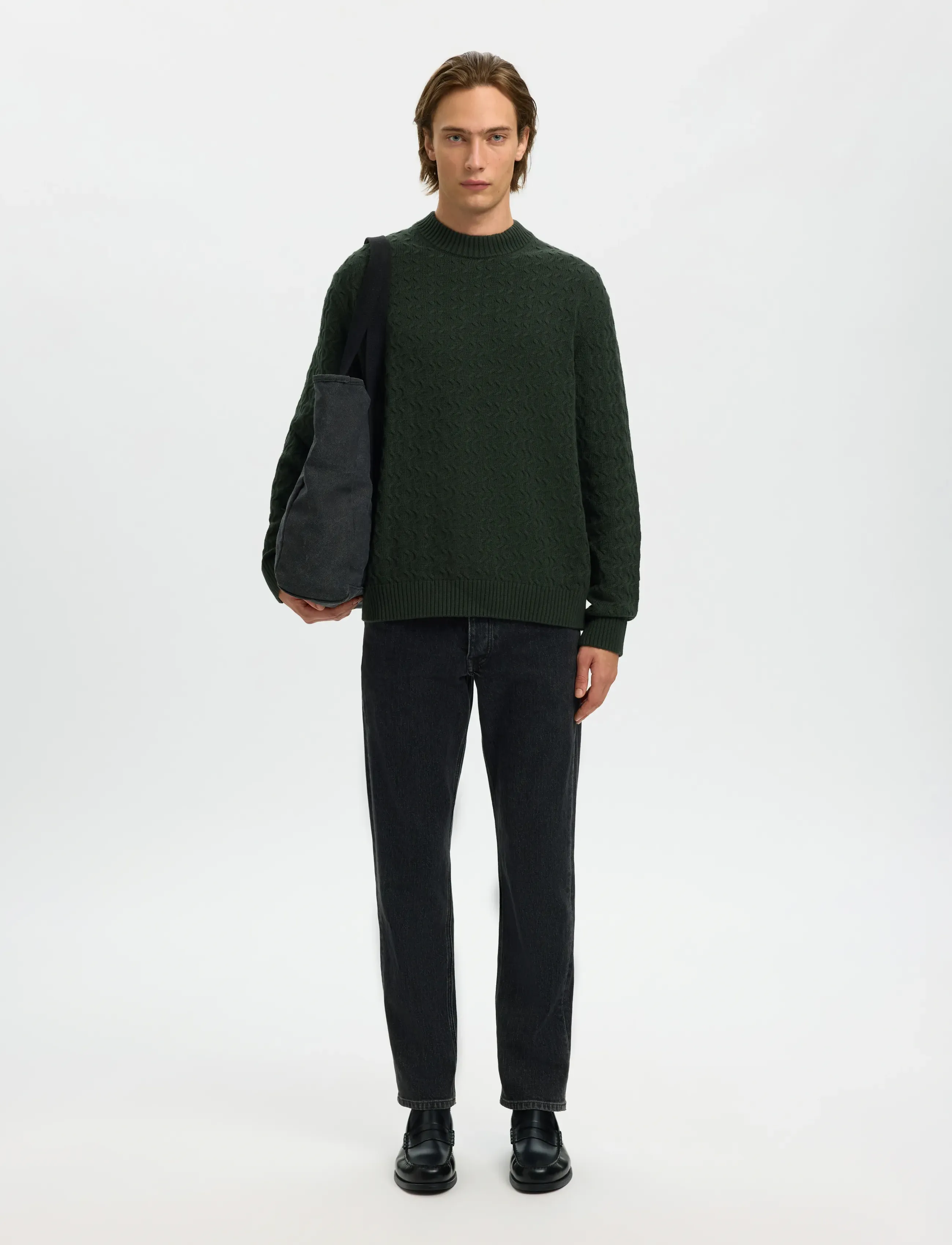 SELECTED Slhphilip Ls Knit Relaxed Crew Neck stickade tröjor herr – bild 5