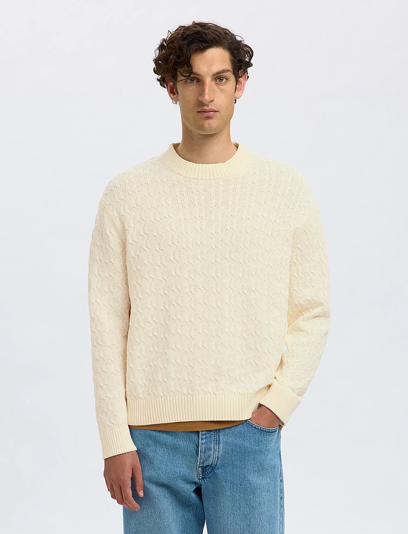 Selected - SLHPHILIP LS KNIT RELAXED CREW NECK - rund hals - egret - 0