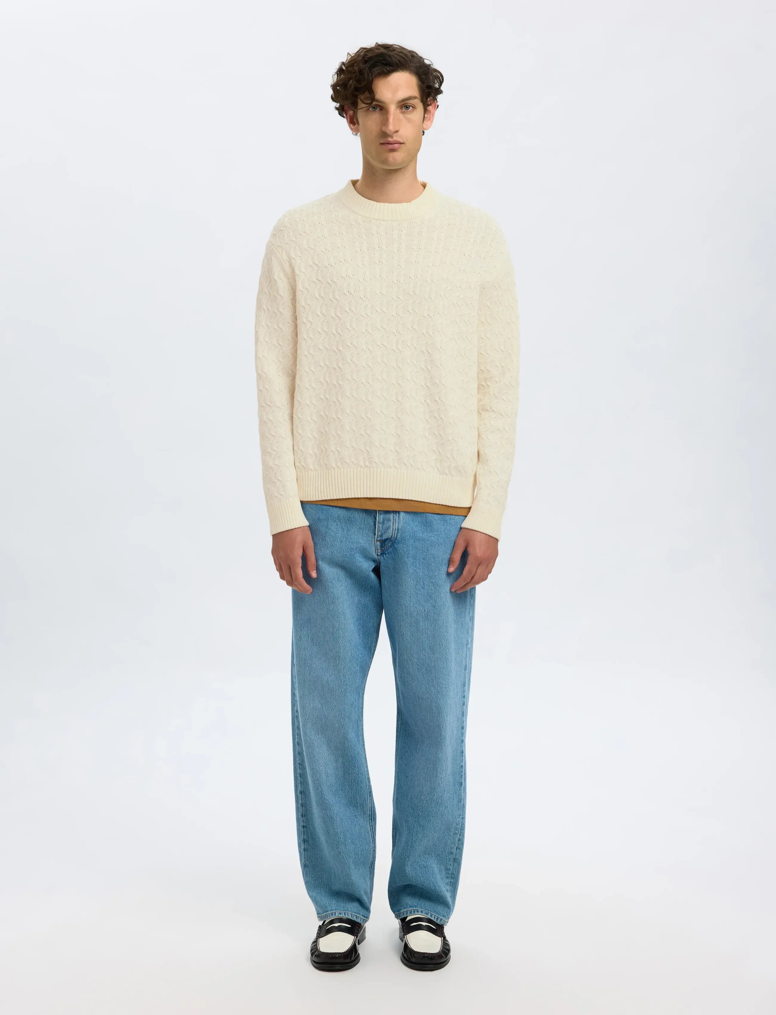 Selected - SLHPHILIP LS KNIT RELAXED CREW NECK - Ümmarguse kaelusega kudumid - egret - 3