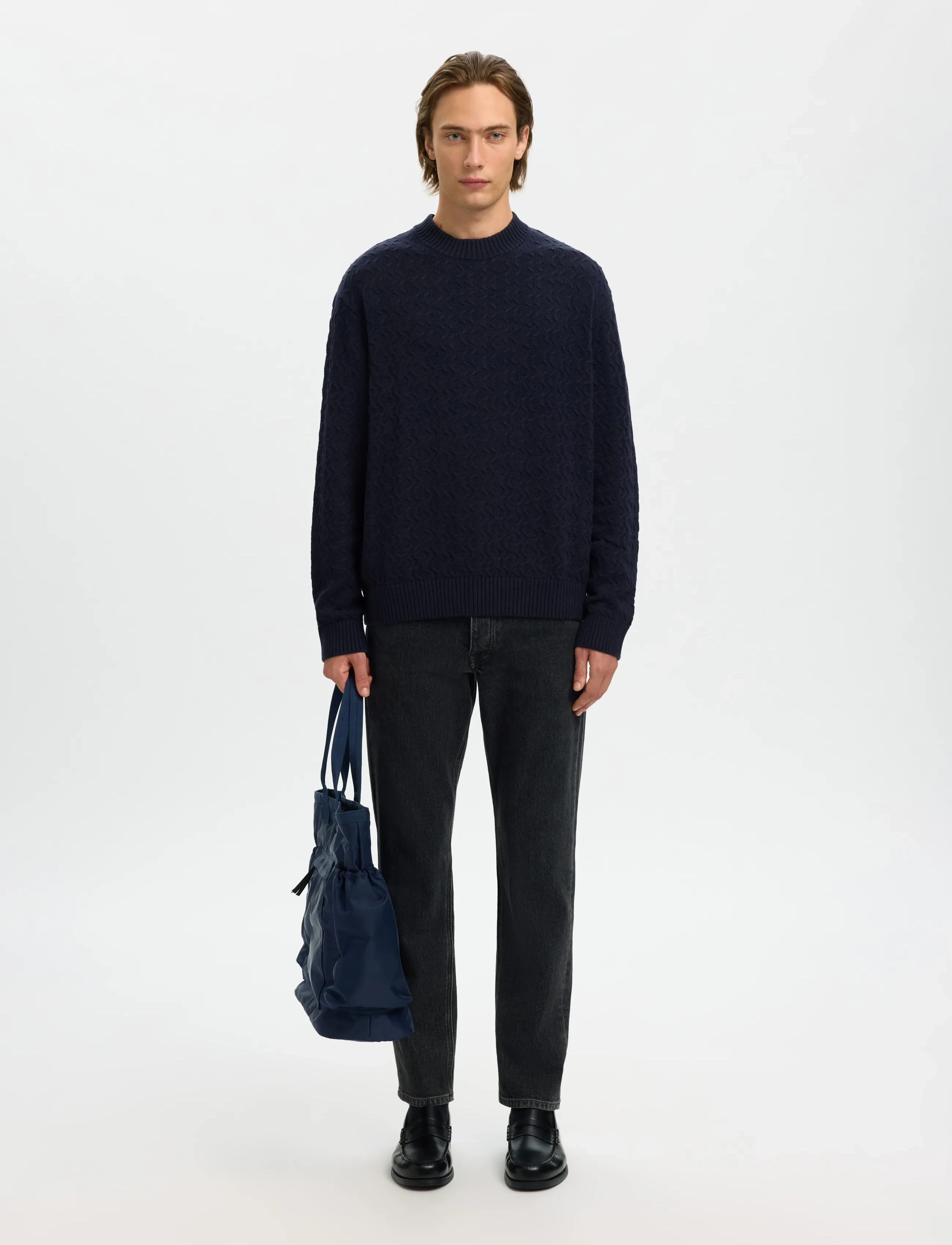 SELECTED Slhphilip Ls Knit Relaxed Crew Neck stickade tröjor herr – bild 5