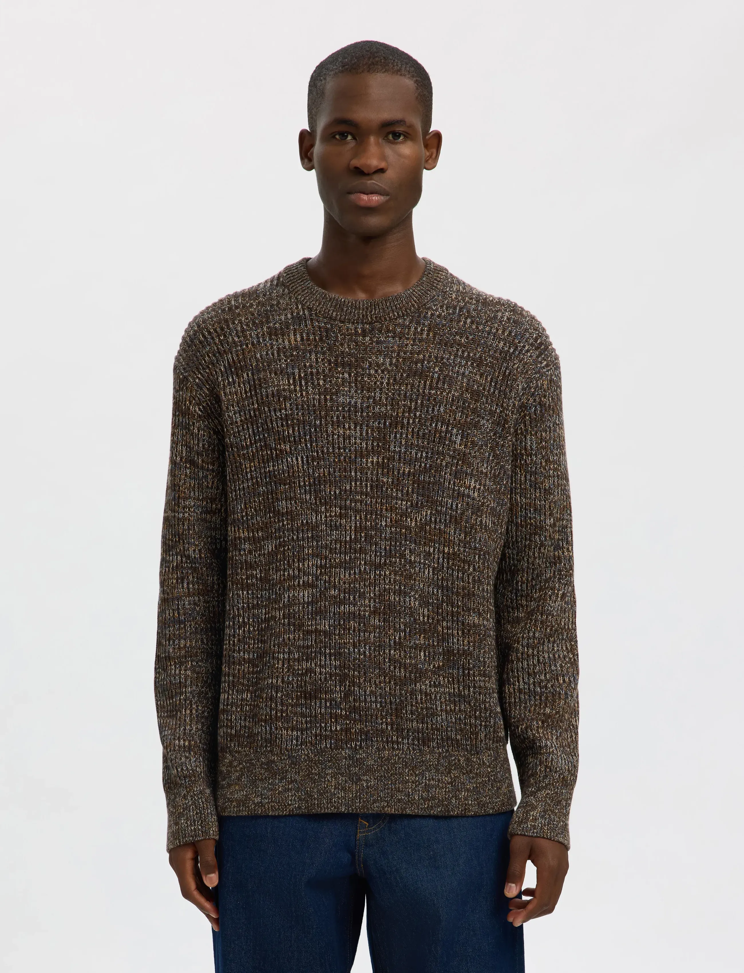 Selected SLMTILUM LS KNIT CREW NECK NOOS - Kollektionen - DEMITASSE / brown