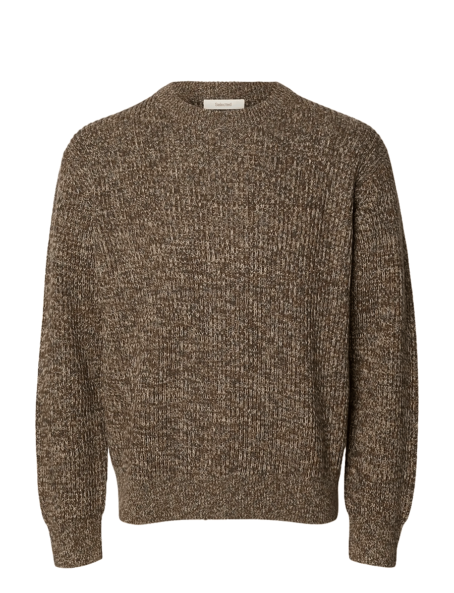Selected - SLMTILUM LS KNIT CREW NECK NOOS - Ümara kaelusega - turkish coffee - 1