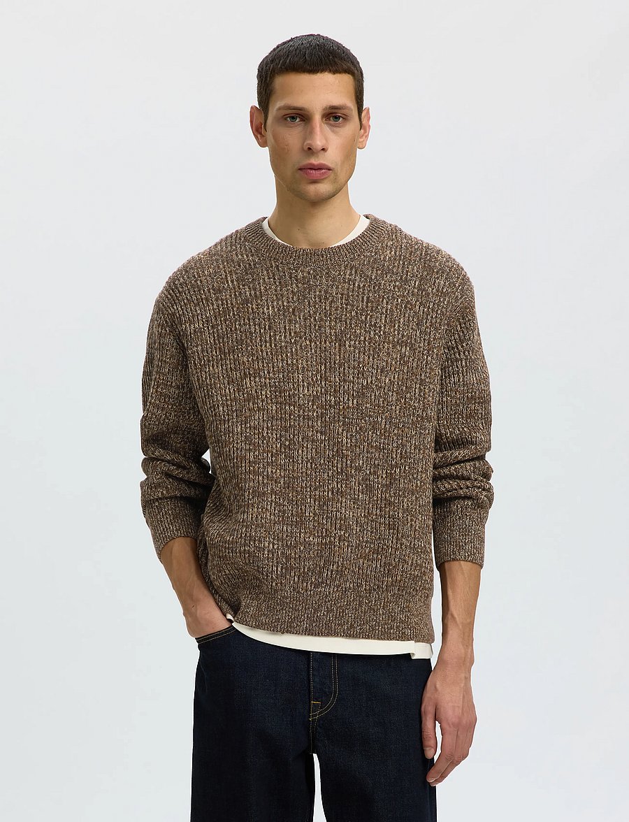 Selected - SLMTILUM LS KNIT CREW NECK NOOS - Ümara kaelusega - turkish coffee - 0