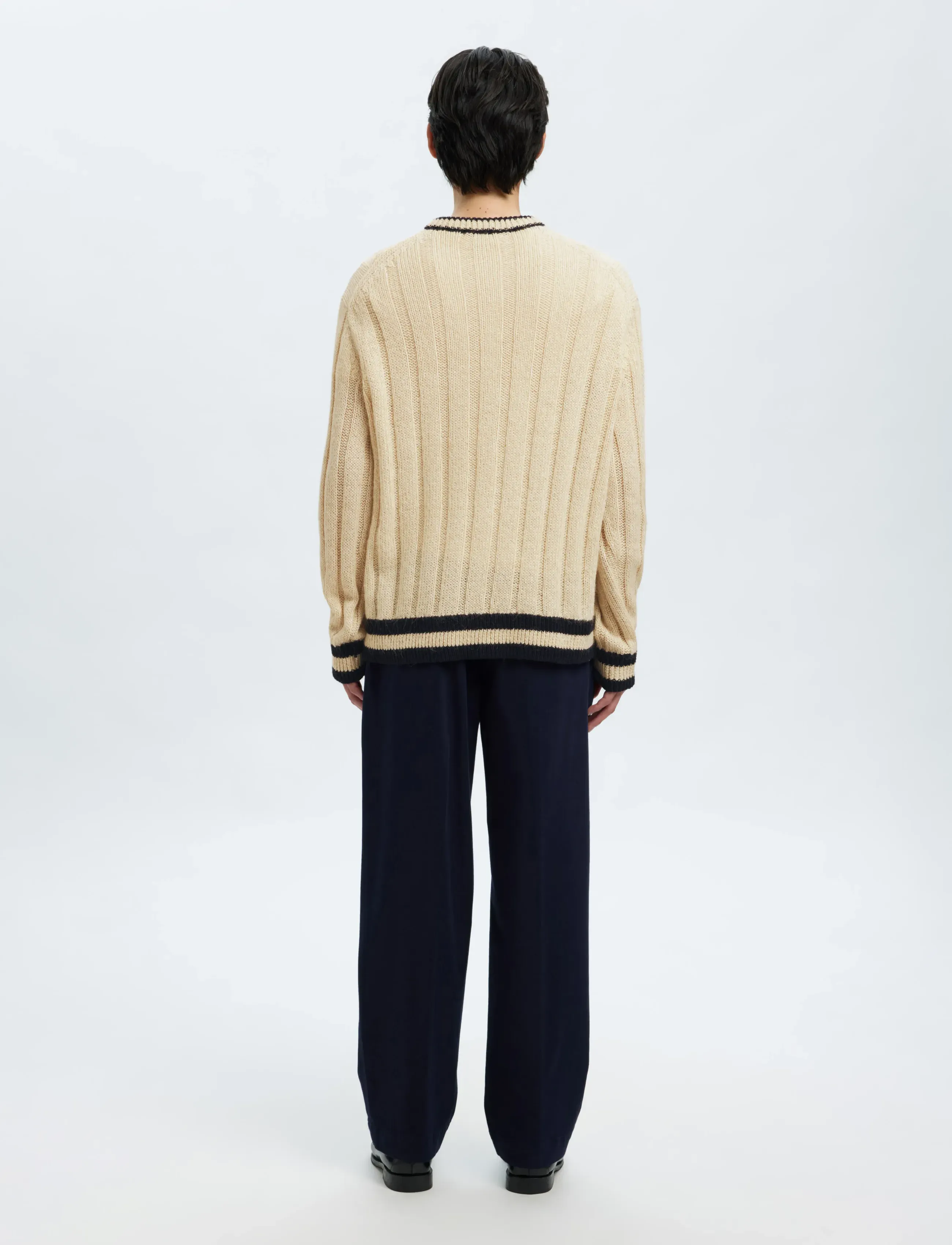 Selected - SLHROY LS KNIT RELAXED RIB V-NECK - v-ausschnitt - egret - 2