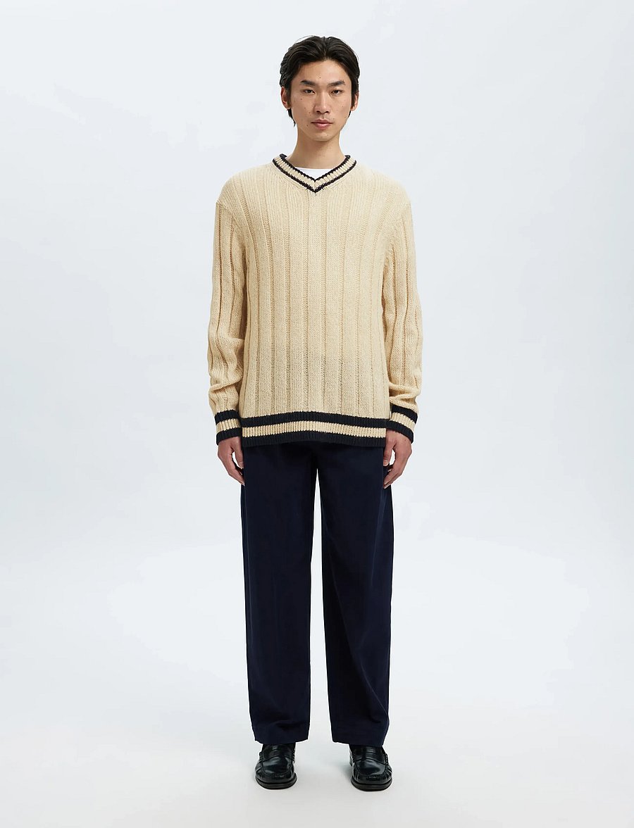 Selected - SLHROY LS KNIT RELAXED RIB V-NECK - v-ausschnitt - egret - 3