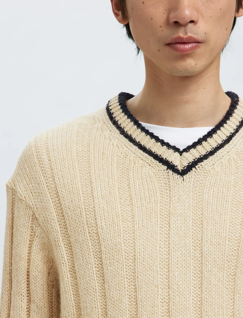 Selected - SLHROY LS KNIT RELAXED RIB V-NECK - v-ringat - egret - 4