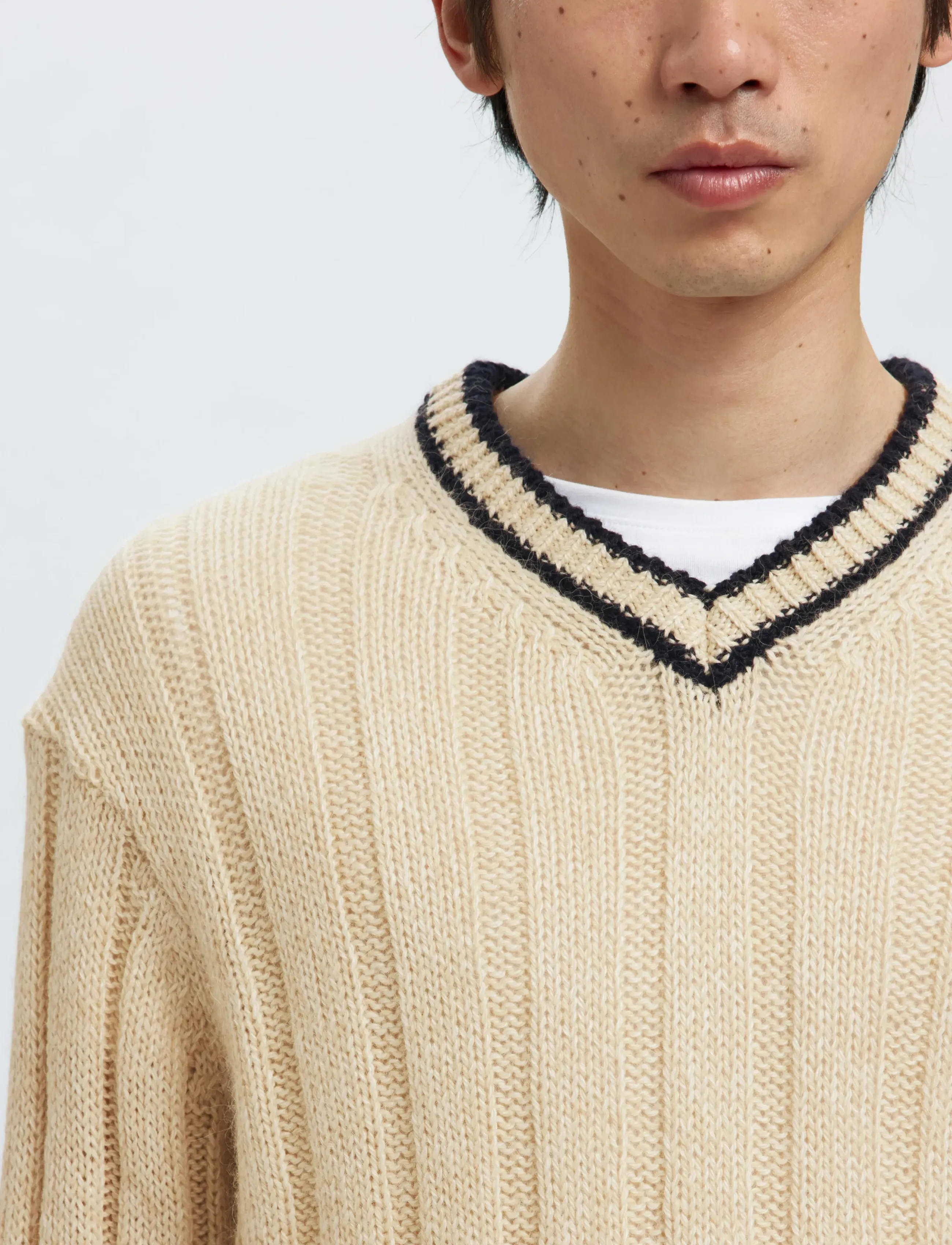Selected - SLHROY LS KNIT RELAXED RIB V-NECK - v-ausschnitt - egret - 4