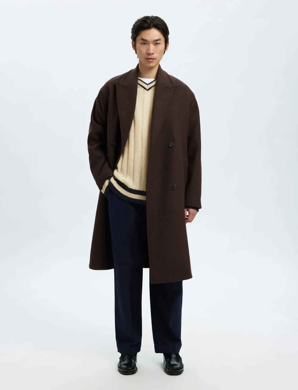 Selected - SLHROY LS KNIT RELAXED RIB V-NECK - v-ringat - egret - 5