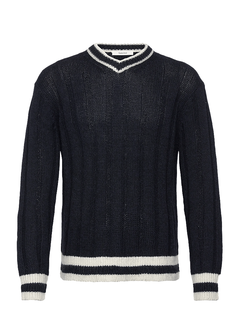 Selected - SLHROY LS KNIT RELAXED RIB V-NECK - v-ausschnitt - sky captain - 1