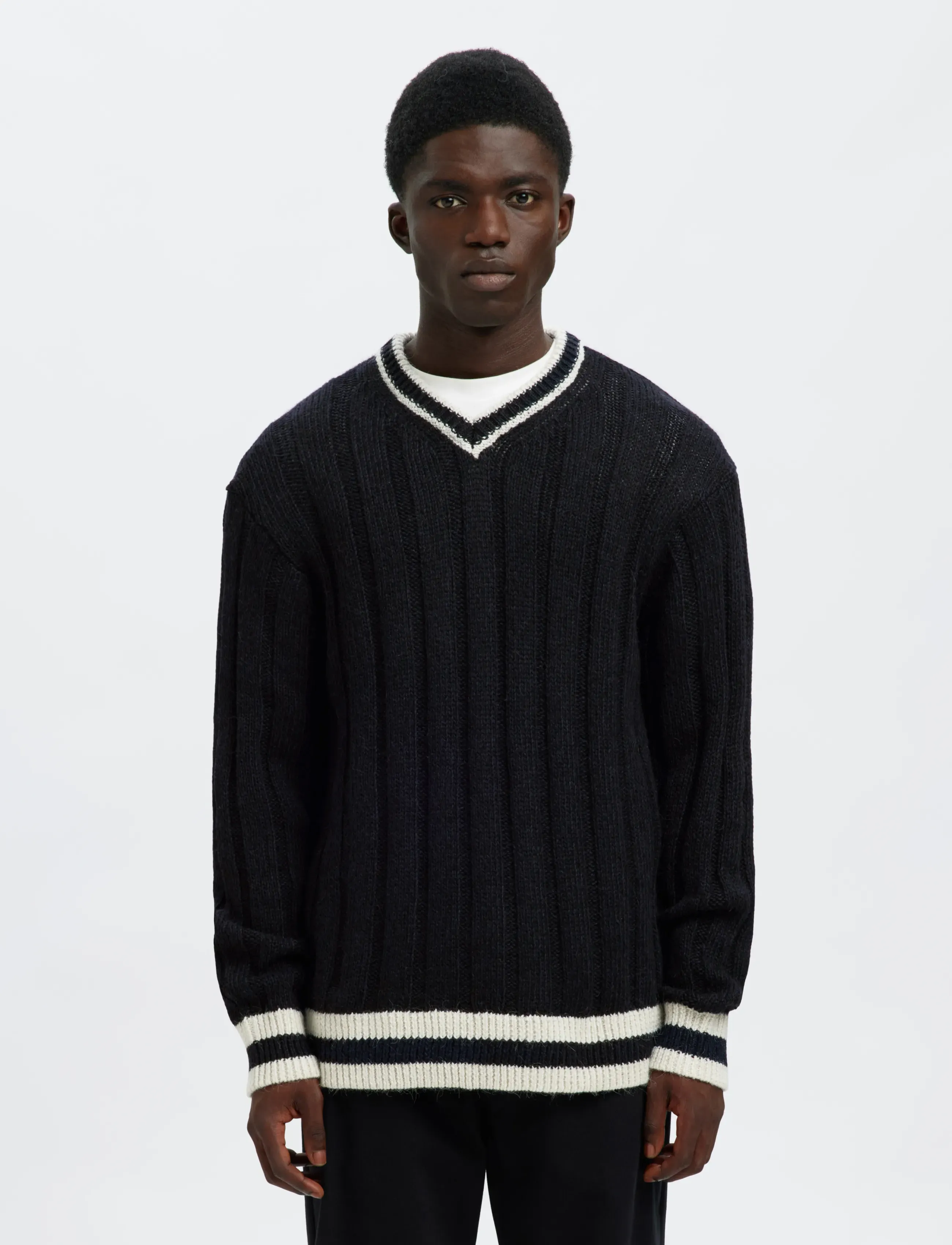 Selected SLHROY LS KNIT RELAXED RIB V-NECK - Nos éditoriaux - SKY CAPTAIN / navy