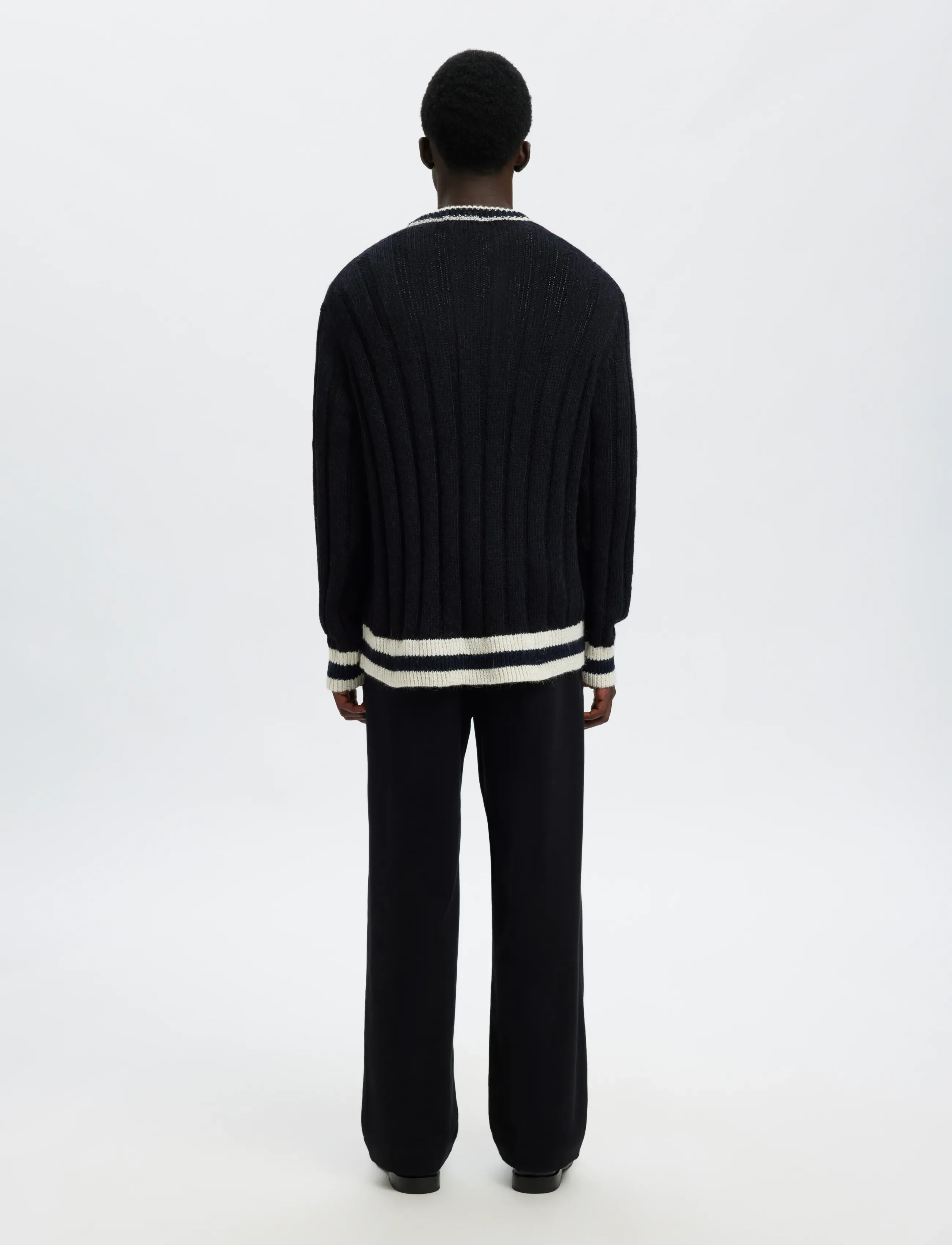 Selected - SLHROY LS KNIT RELAXED RIB V-NECK - megztiniai su v formos apykakle - sky captain - 3