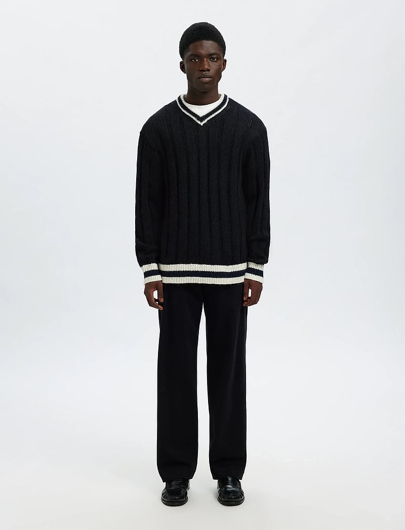 Selected - SLHROY LS KNIT RELAXED RIB V-NECK - v-ausschnitt - sky captain - 5