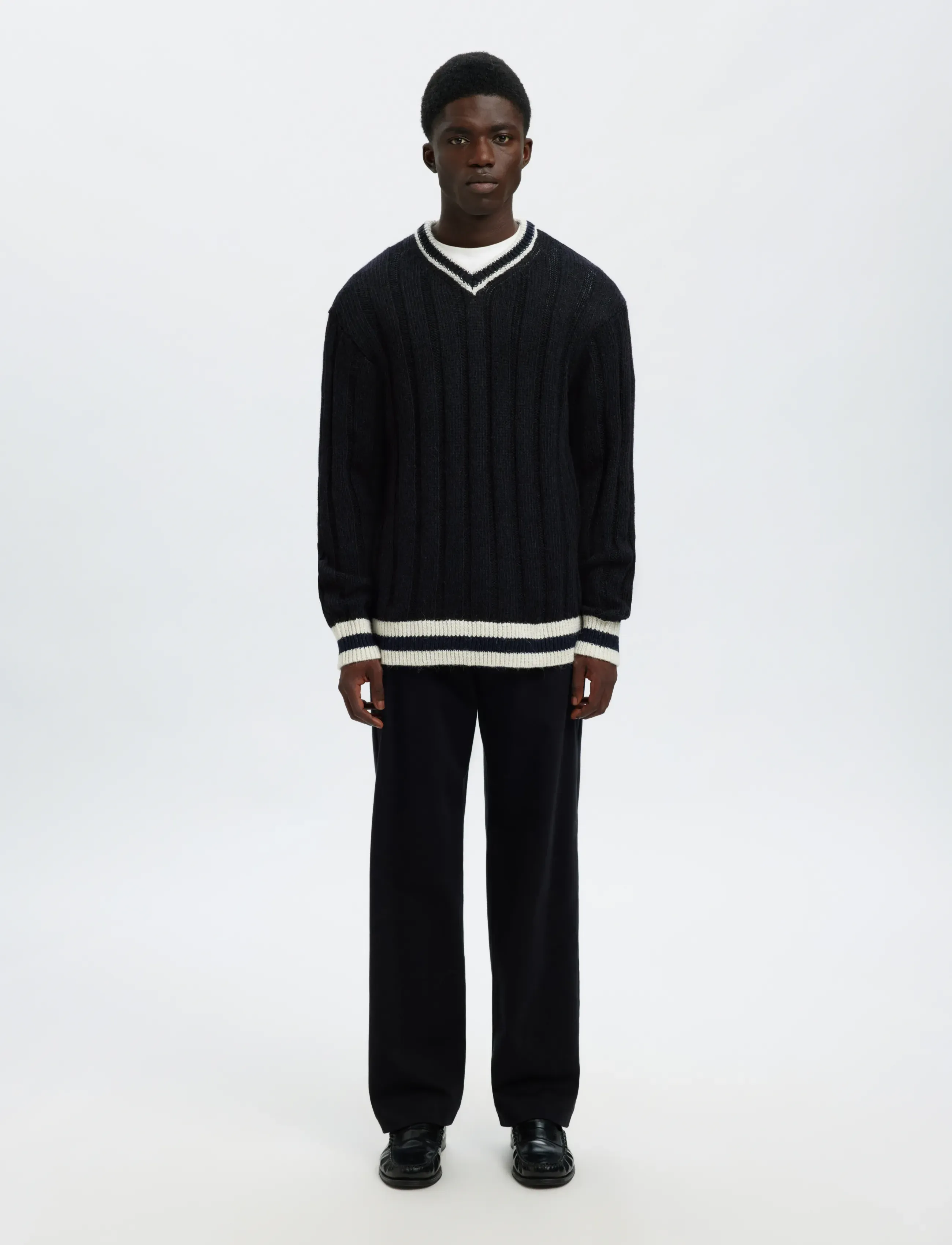 Selected - SLHROY LS KNIT RELAXED RIB V-NECK - v-ausschnitt - sky captain - 5