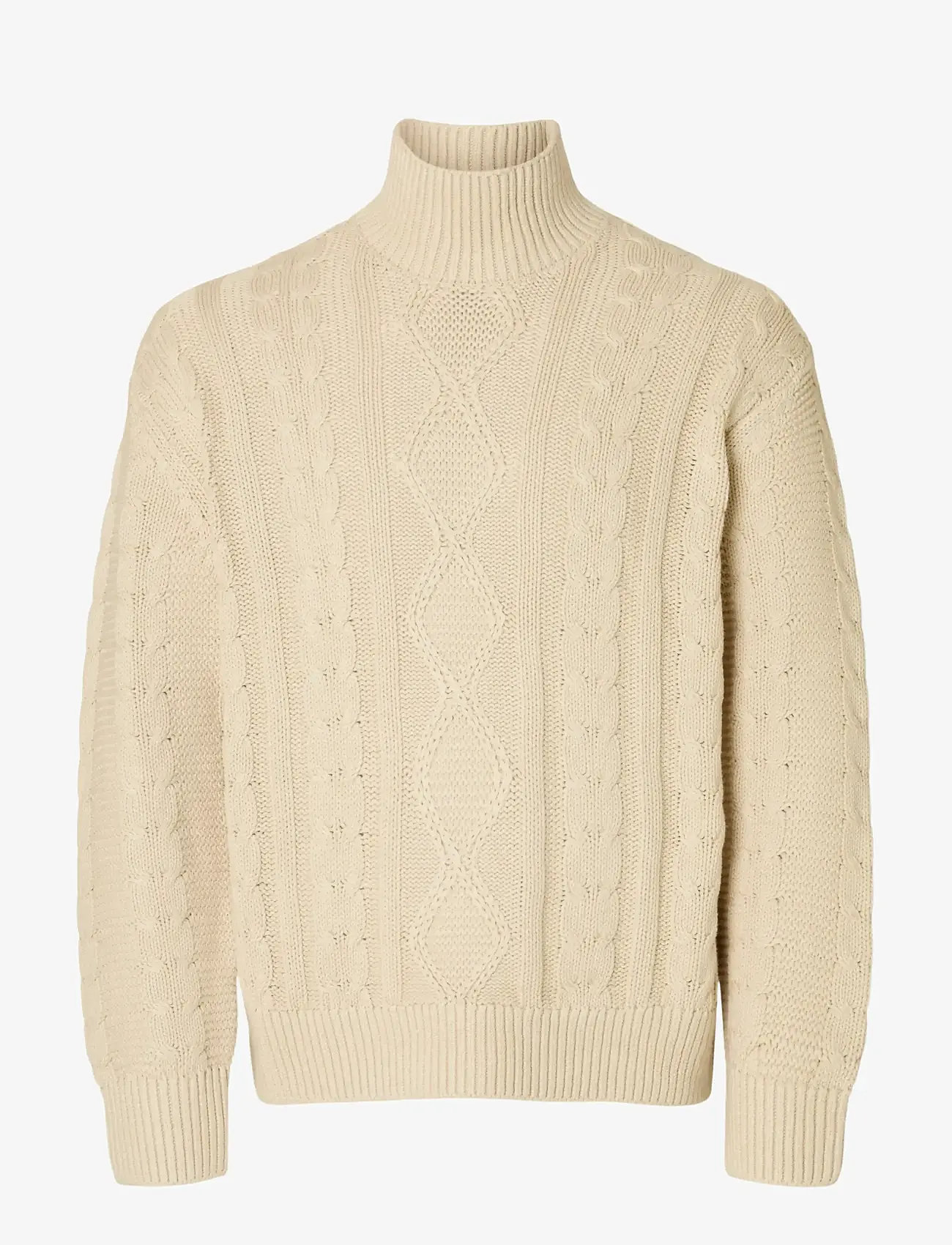 Selected - SLHUFFE LS KNIT RELAXED CABLE HIGH NECK - kõrge kaelusega džemprid - oatmeal - 1