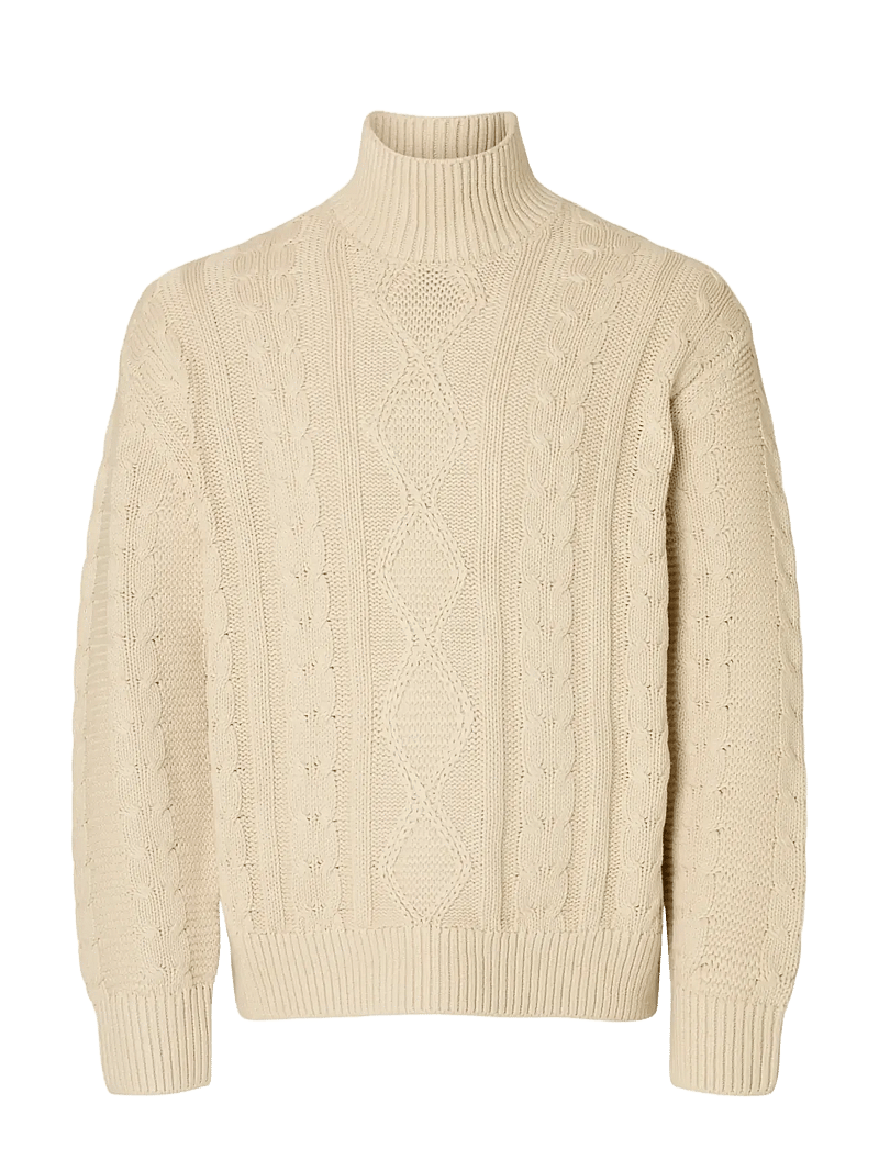 Selected - SLHUFFE LS KNIT RELAXED CABLE HIGH NECK - rollkragen - oatmeal - 1