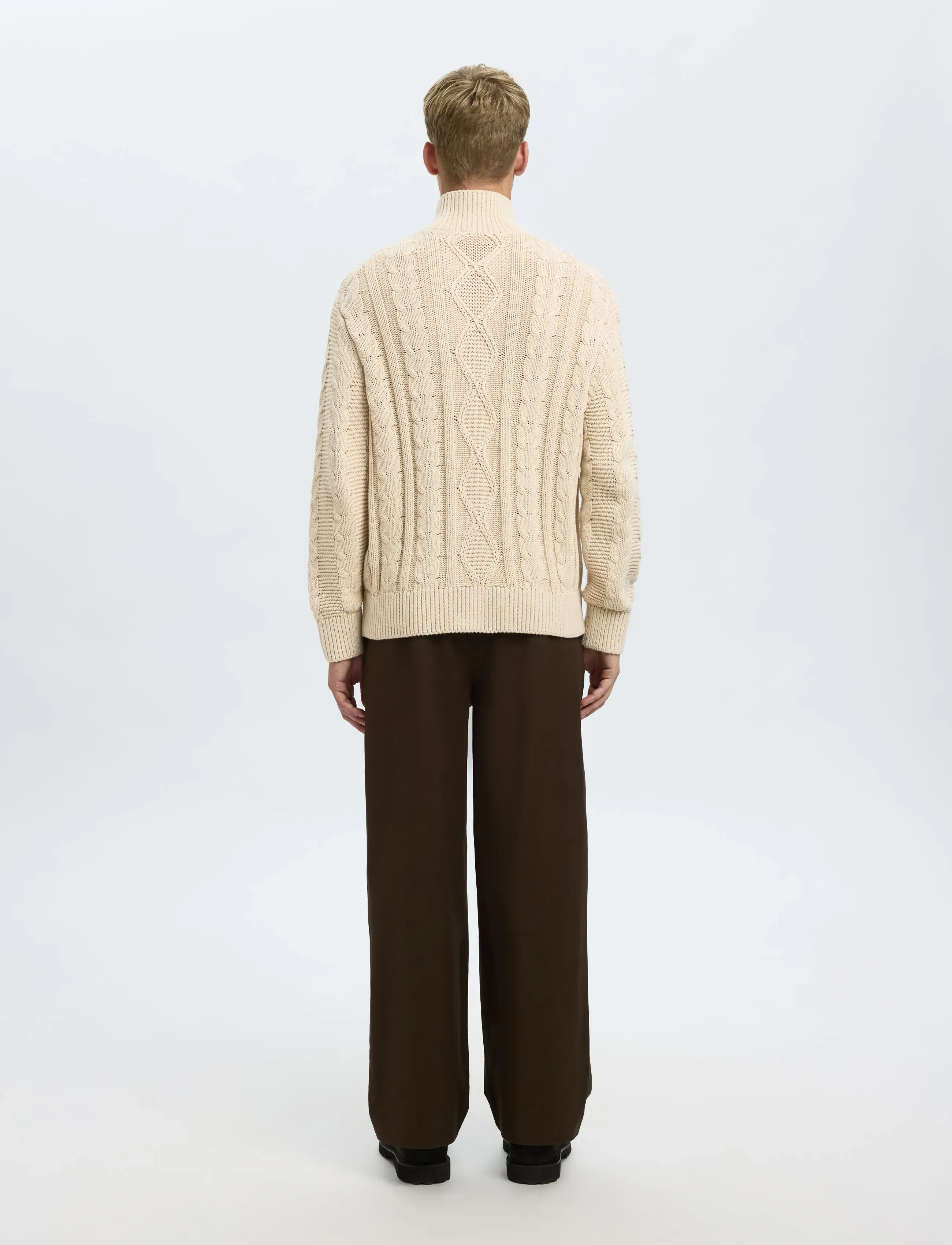 Selected - SLHUFFE LS KNIT RELAXED CABLE HIGH NECK - rullekraver - oatmeal - 2
