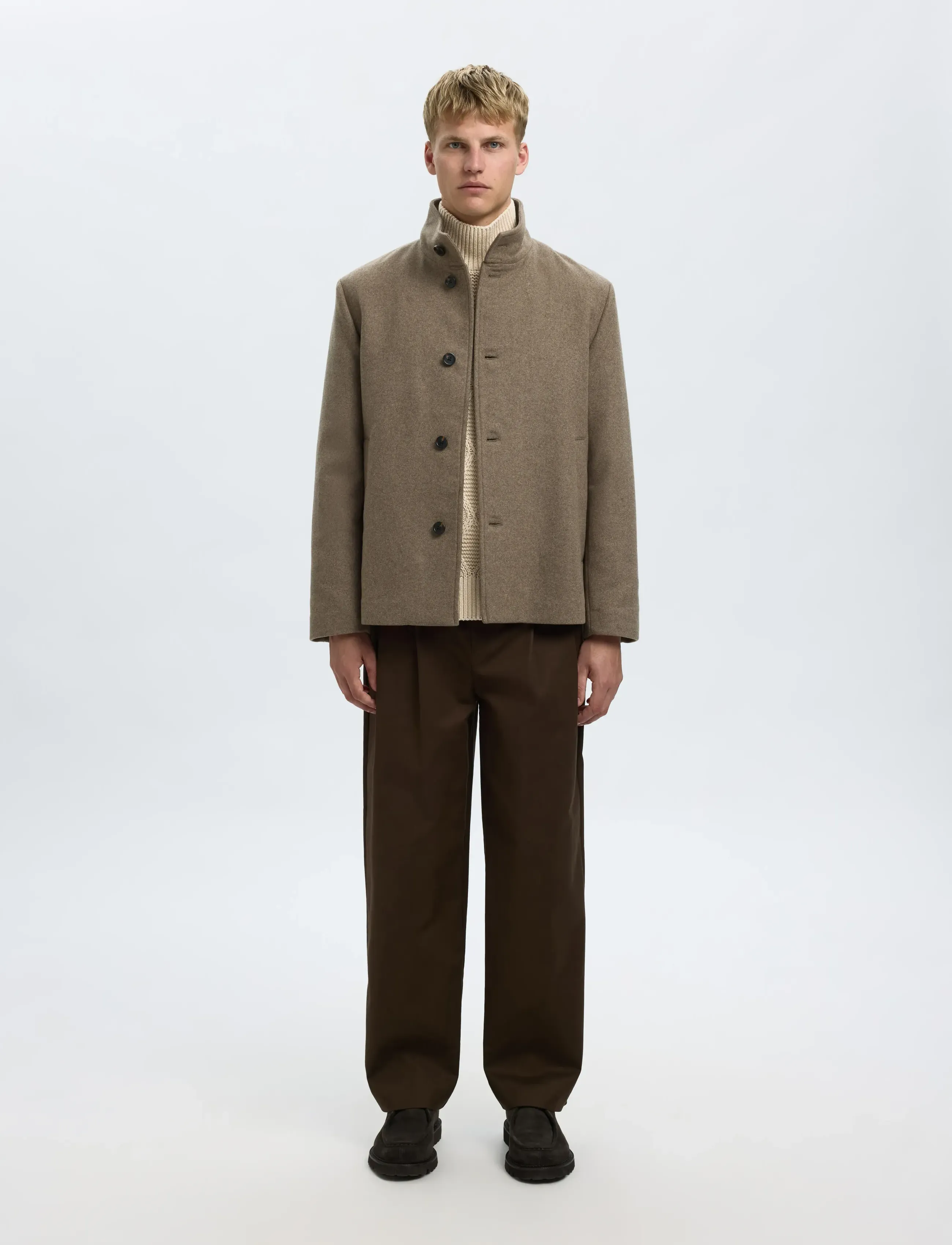 Selected - SLHUFFE LS KNIT RELAXED CABLE HIGH NECK - rullekraver - oatmeal - 5