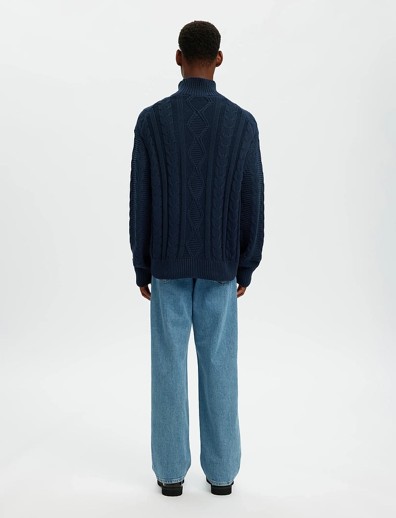 Selected - SLHUFFE LS KNIT RELAXED CABLE HIGH NECK - kõrge kaelusega džemprid - sky captain - 3