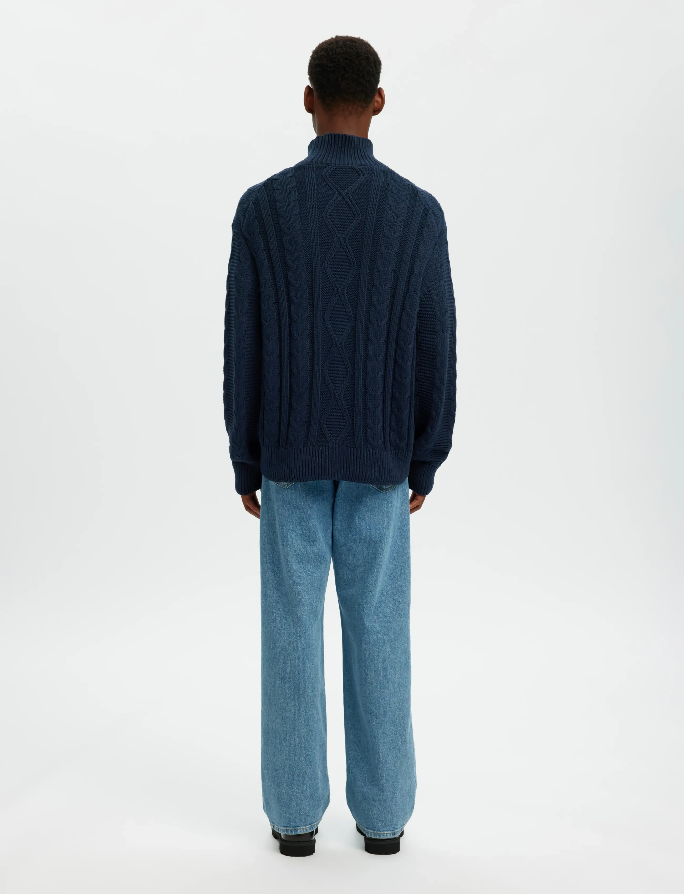 Selected - SLHUFFE LS KNIT RELAXED CABLE HIGH NECK - rullekraver - sky captain - 3