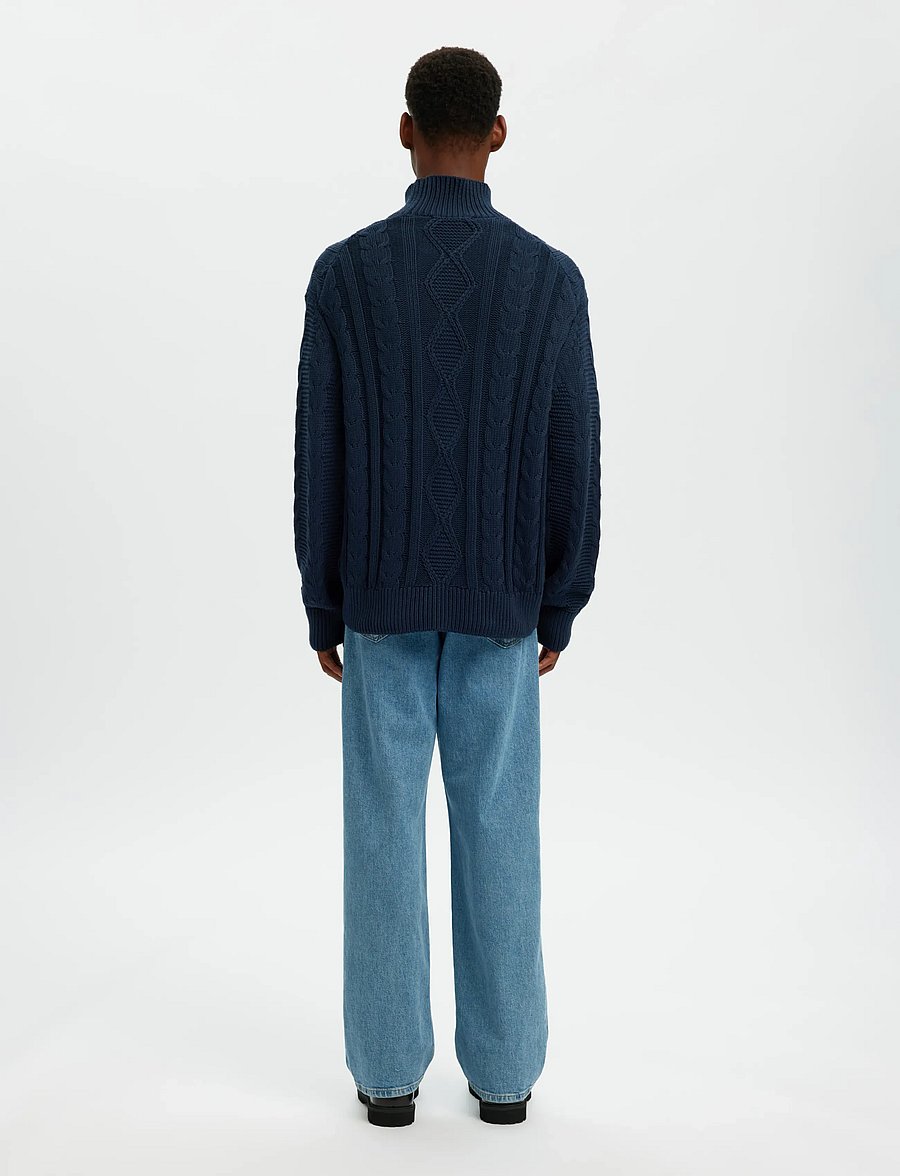 Selected - SLHUFFE LS KNIT RELAXED CABLE HIGH NECK - rollkragen - sky captain - 3