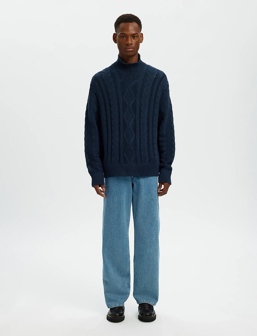 Selected - SLHUFFE LS KNIT RELAXED CABLE HIGH NECK - rollkragen - sky captain - 4