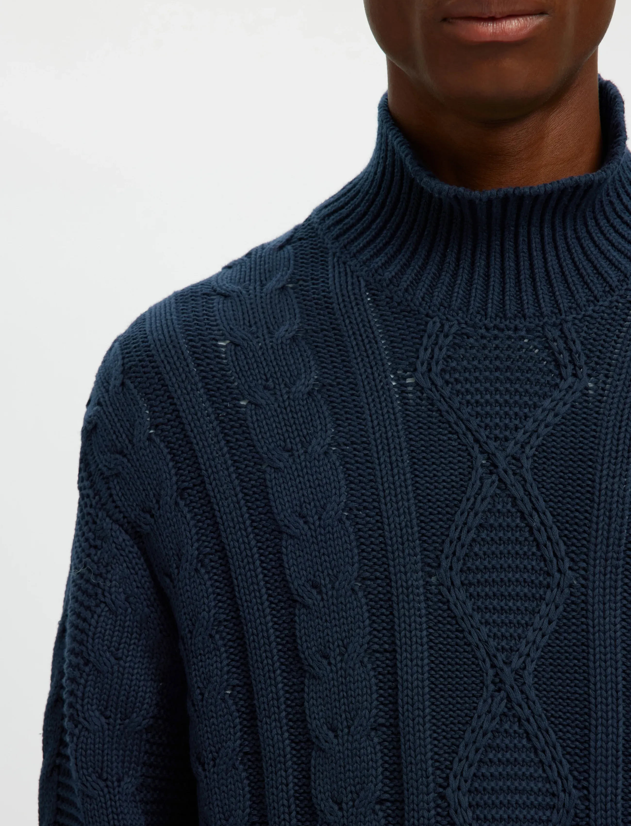 Selected - SLHUFFE LS KNIT RELAXED CABLE HIGH NECK - rullekraver - sky captain - 5