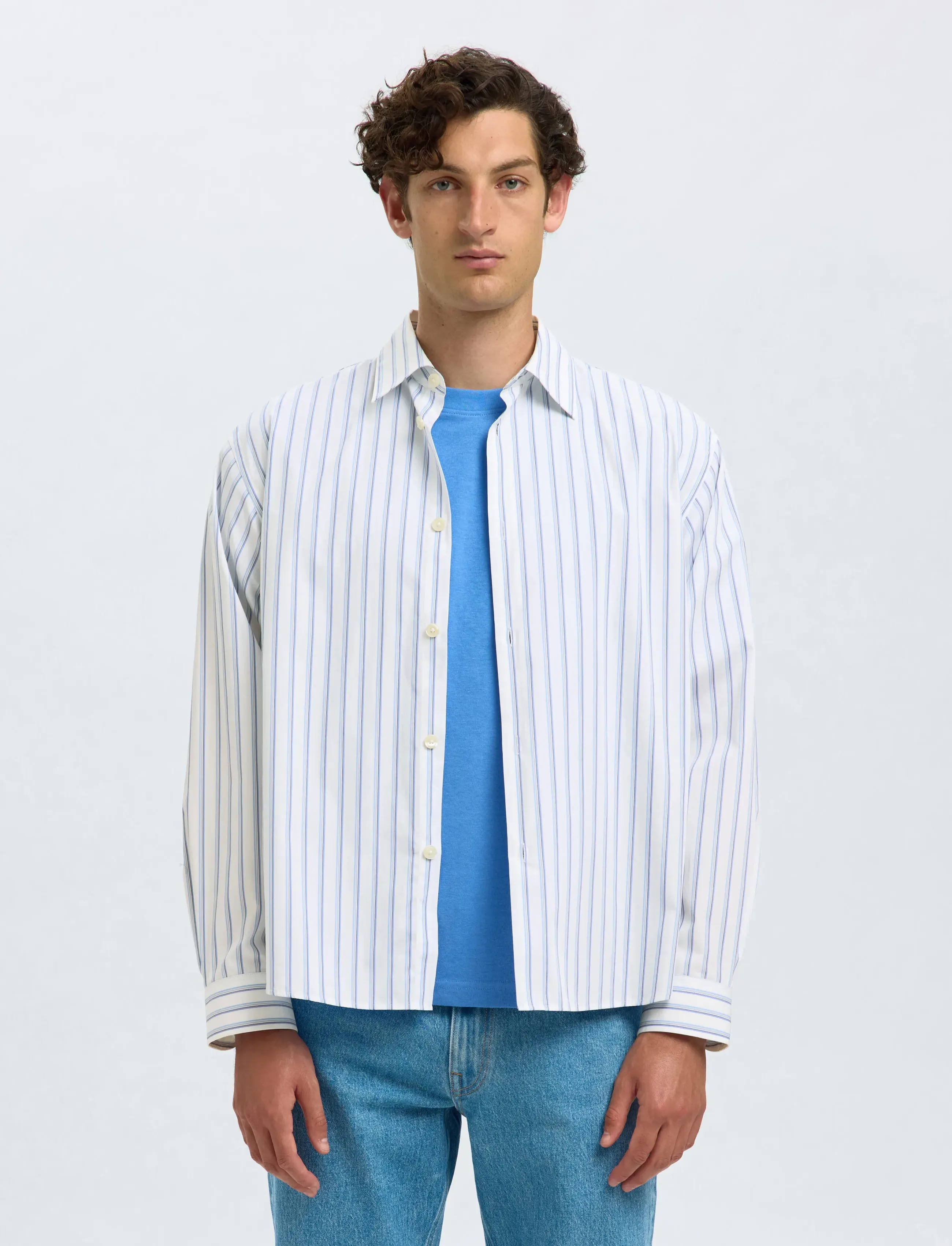Selected Slhrlxhenri Stripe Ls Shirt, XXL, Blue, Shirts > Striped Shirts, Herre