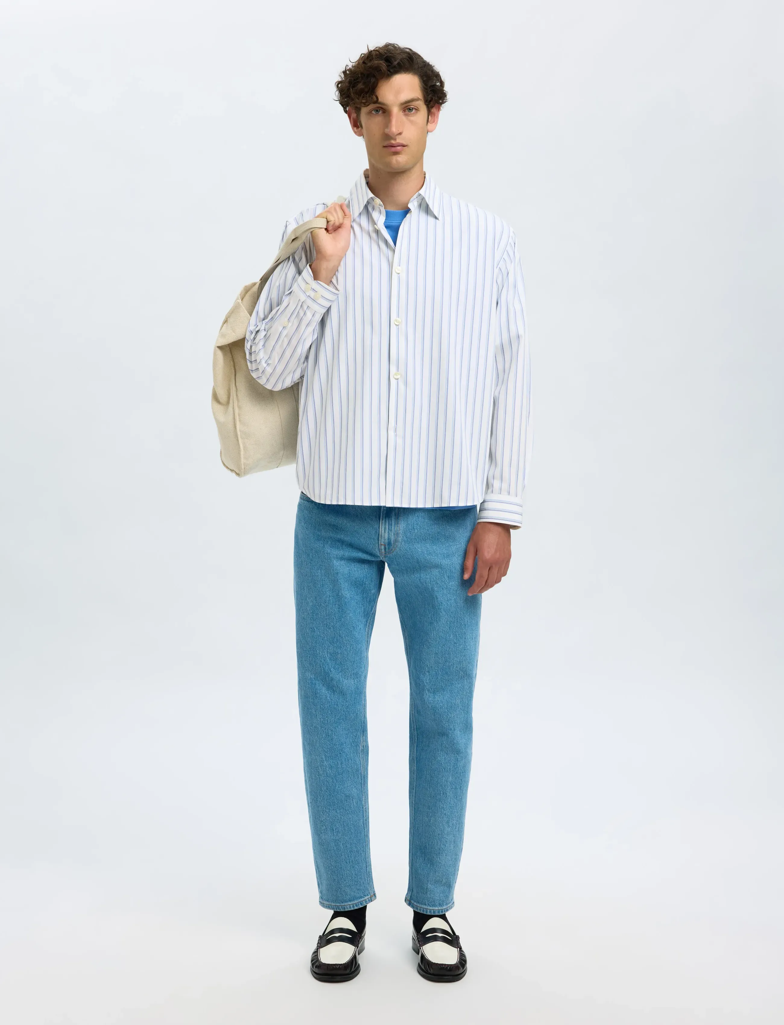 Selected - SLHRLXHENRI STRIPE LS SHIRT - striped shirts - white - 5