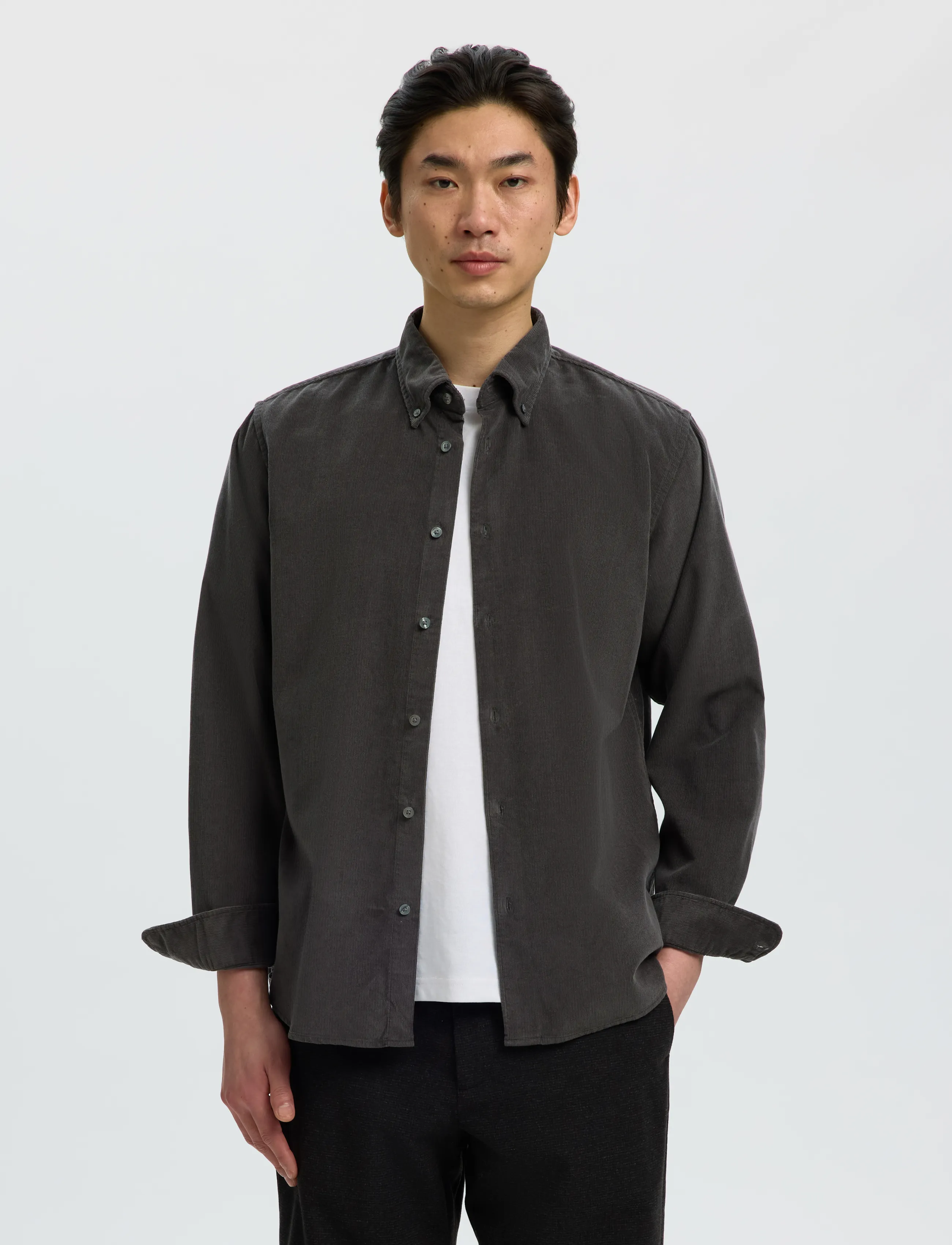 Selected SLMREGCOLE DANNI CORD BD LS SHIRT NOOS - Kleidung - DARK SHADOW / grey