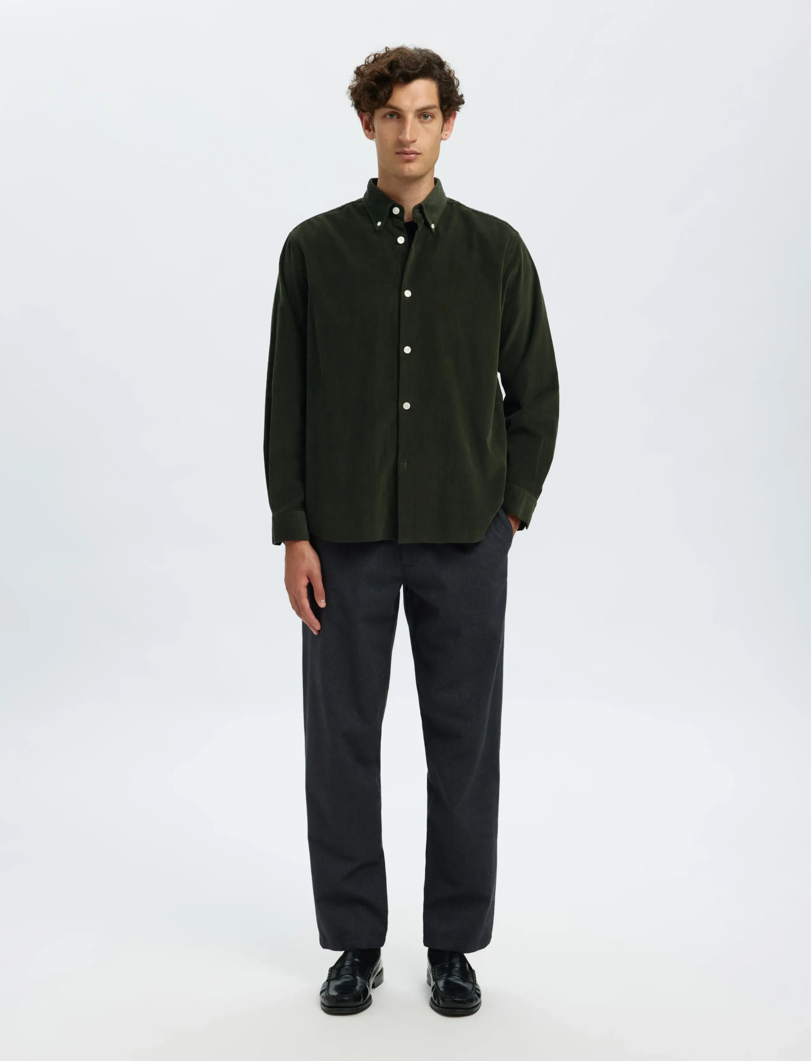 Selected - SLMREGCOLE DANNI CORD BD LS SHIRT NOOS - fløjlsskjorter - deep forest - 3