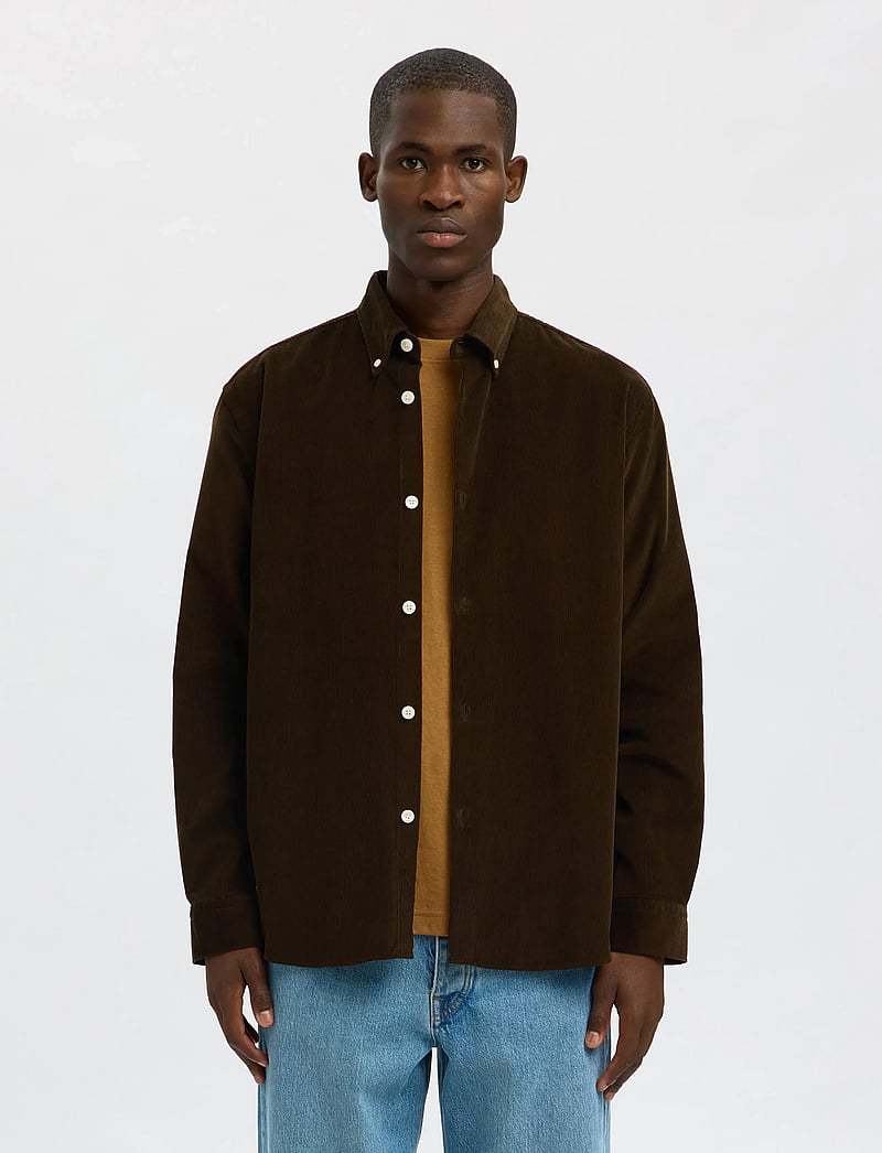 Selected - SLMREGCOLE DANNI CORD BD LS SHIRT NOOS - manchesterskjortor - demitasse - 0