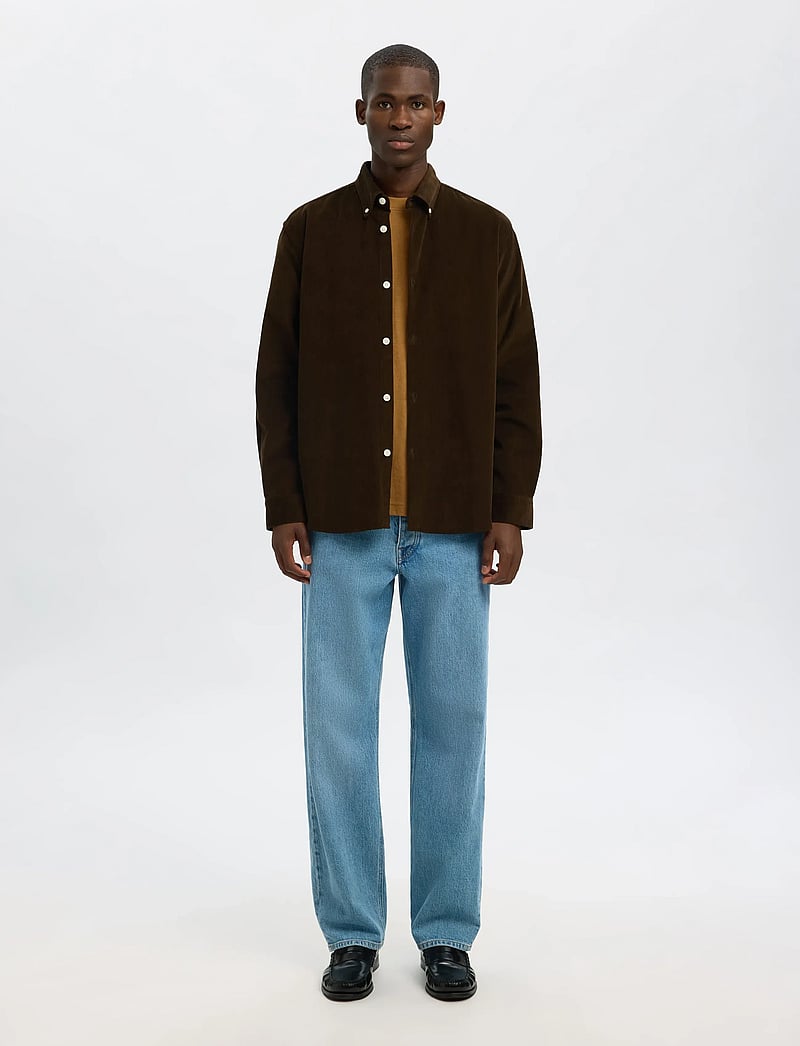 Selected - SLMREGCOLE DANNI CORD BD LS SHIRT NOOS - manchesterskjortor - demitasse - 3