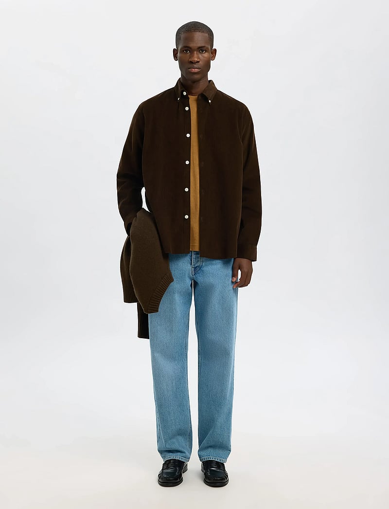 Selected - SLMREGCOLE DANNI CORD BD LS SHIRT NOOS - manchesterskjortor - demitasse - 5