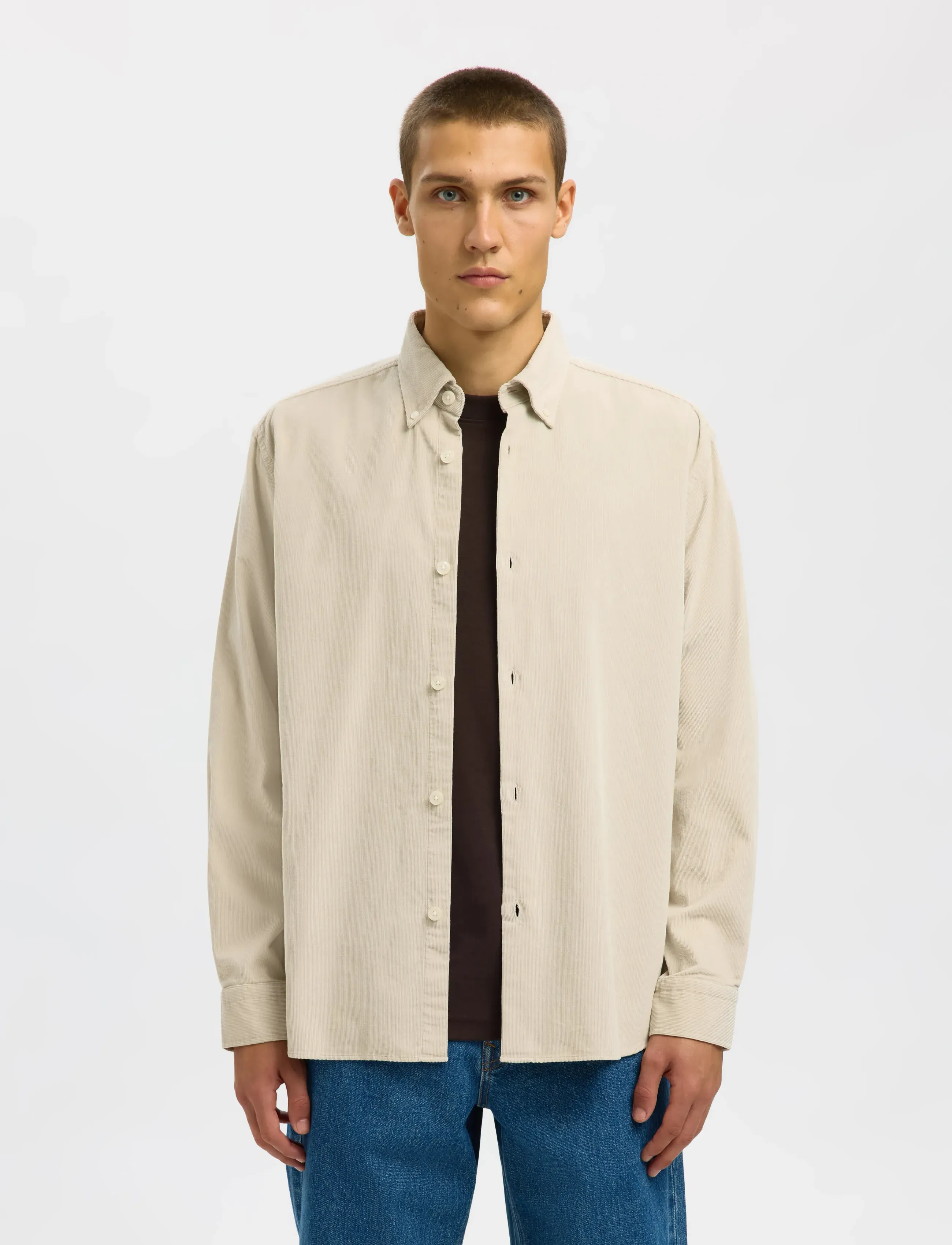 Selected SLMREGCOLE DANNI CORD BD LS SHIRT NOOS - Casual Hemden - MOONSTRUCK / cream