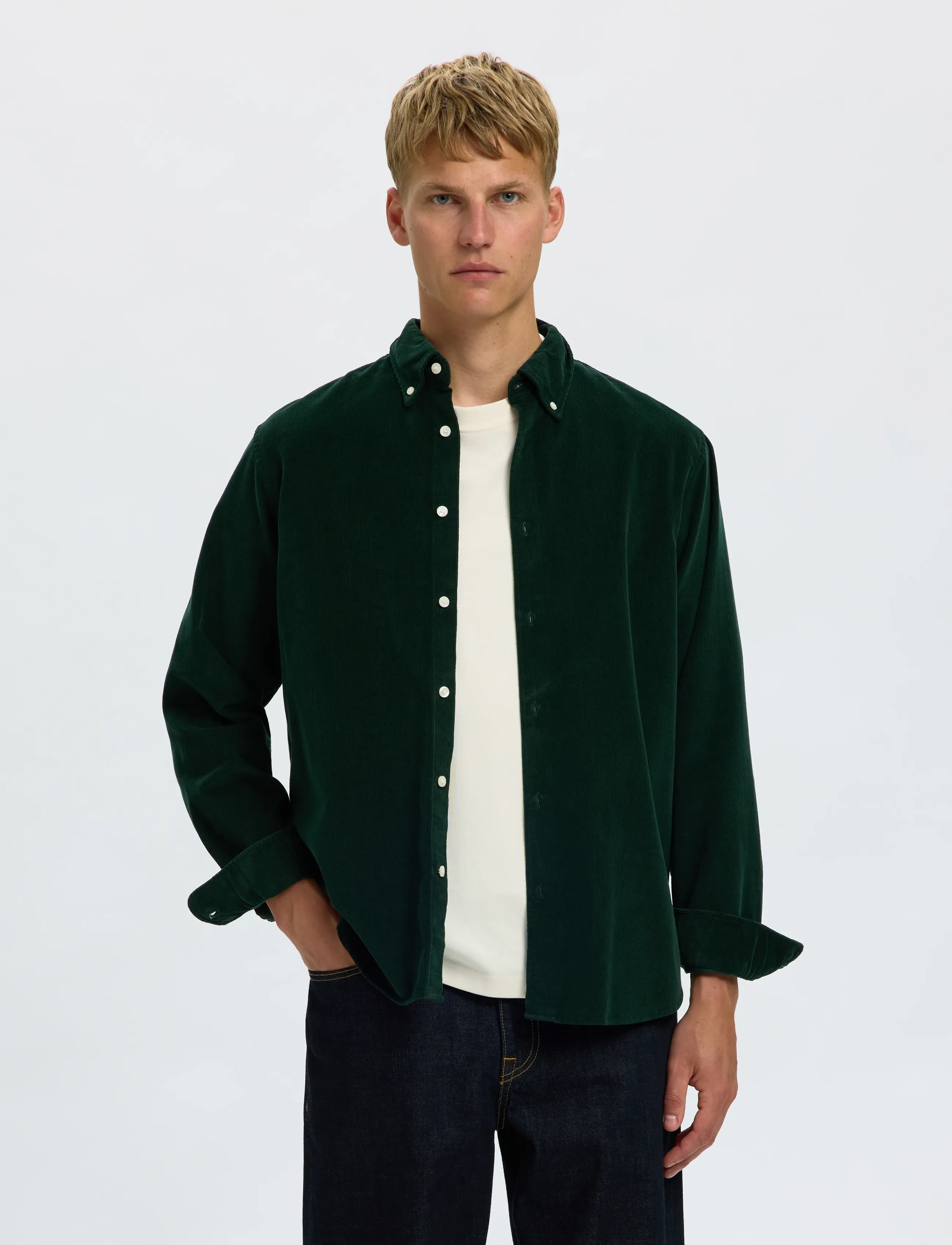 Selected SLMREGCOLE DANNI CORD BD LS SHIRT NOOS - Kleidung - PINE GROVE / green