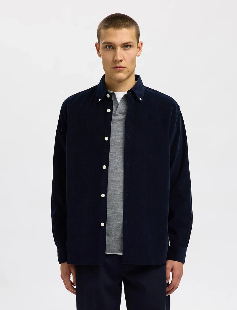 Selected - SLMREGCOLE DANNI CORD BD LS SHIRT NOOS - fløjlsskjorter - sky captain - 0