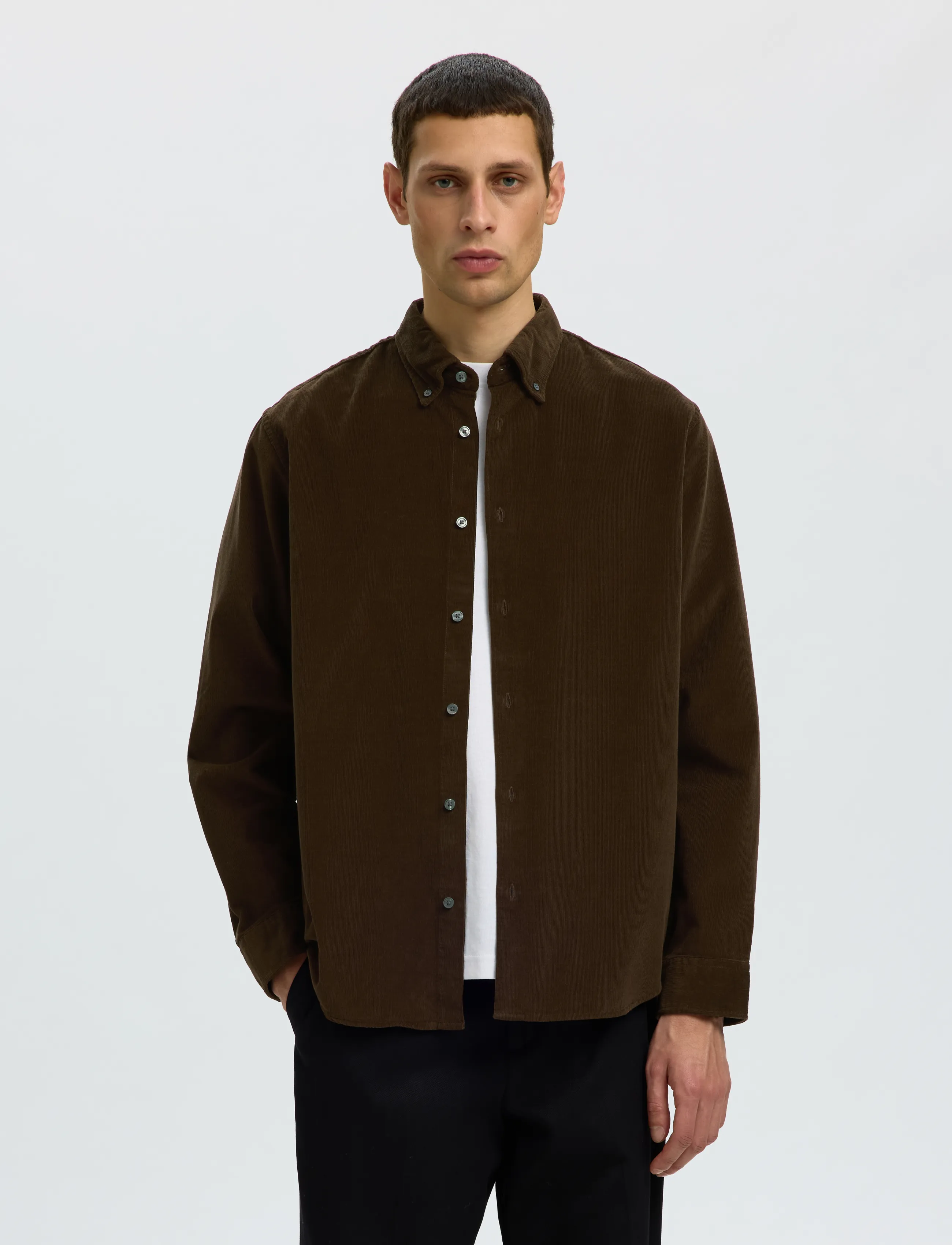 Selected SLMREGCOLE DANNI CORD BD LS SHIRT NOOS - Särgid - TURKISH COFFEE / brown