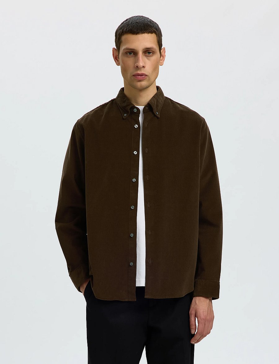 Selected - SLMREGCOLE DANNI CORD BD LS SHIRT NOOS - velvetsärgid - turkish coffee - 0