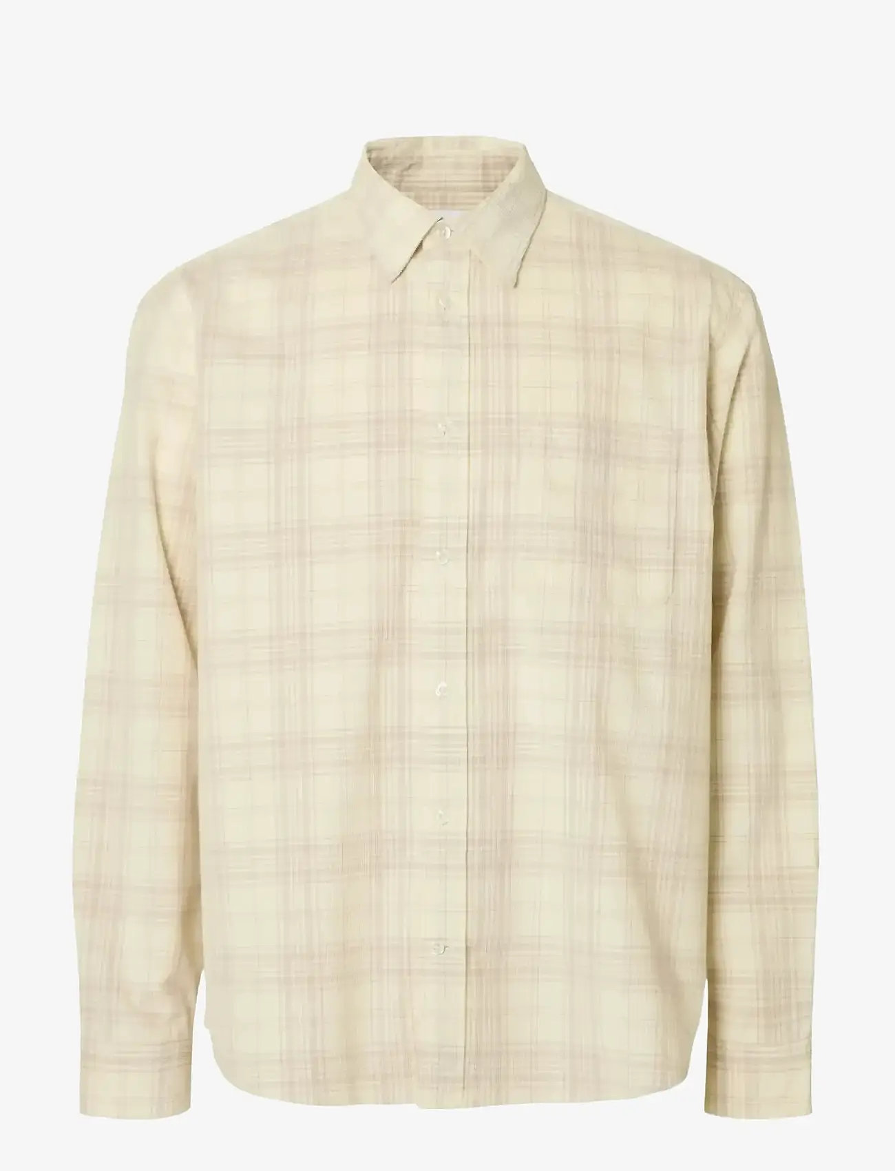 Selected - SLMREGCLAUS CORD YD CHECK LS SHIRT - fløjlsskjorter - egret - 1