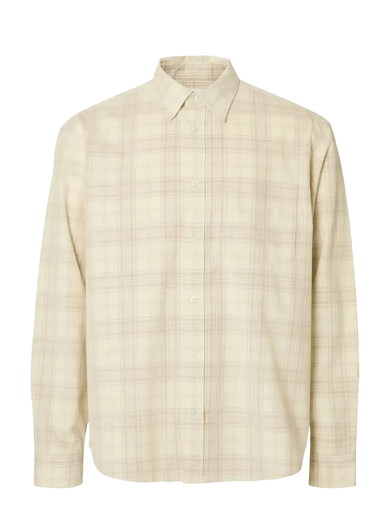 Selected - SLMREGCLAUS CORD YD CHECK LS SHIRT - fløjlsskjorter - egret - 1