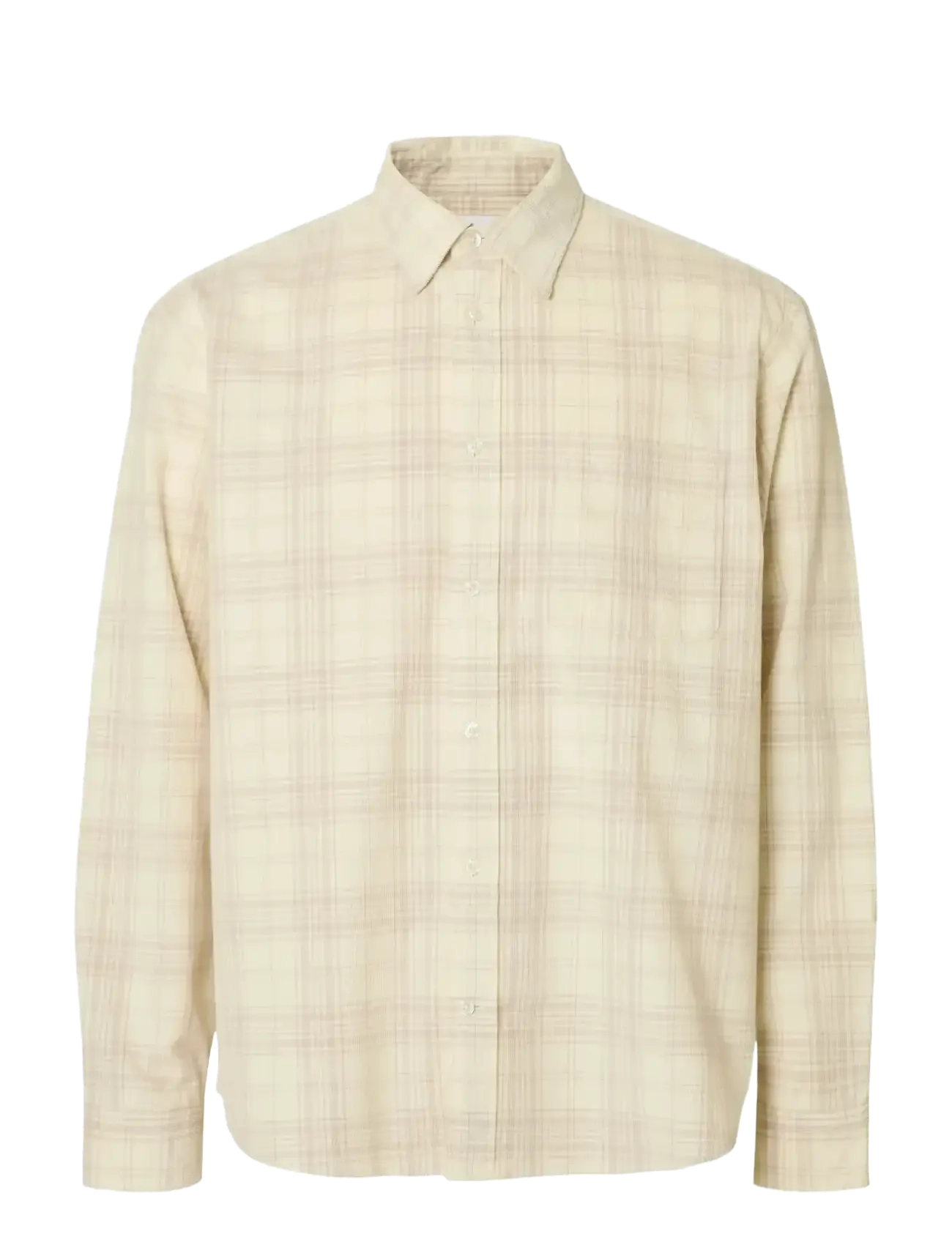 Selected SLMREGCLAUS CORD YD CHECK LS SHIRT - Tøj - EGRET / cream