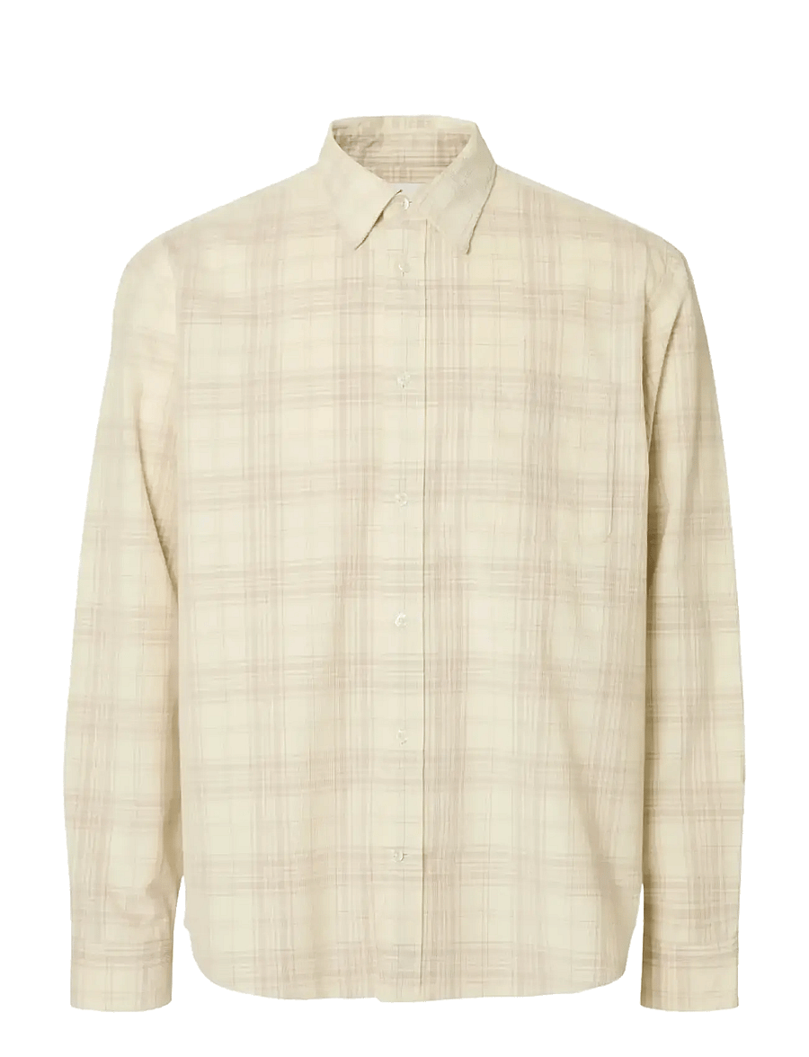Selected - SLMREGCLAUS CORD YD CHECK LS SHIRT - cordhemden - egret - 1