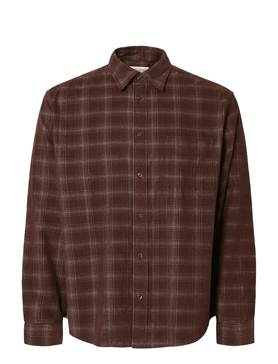 Selected - SLMREGCLAUS CORD YD CHECK LS SHIRT - chemises en velours côtelé - french roast - 1