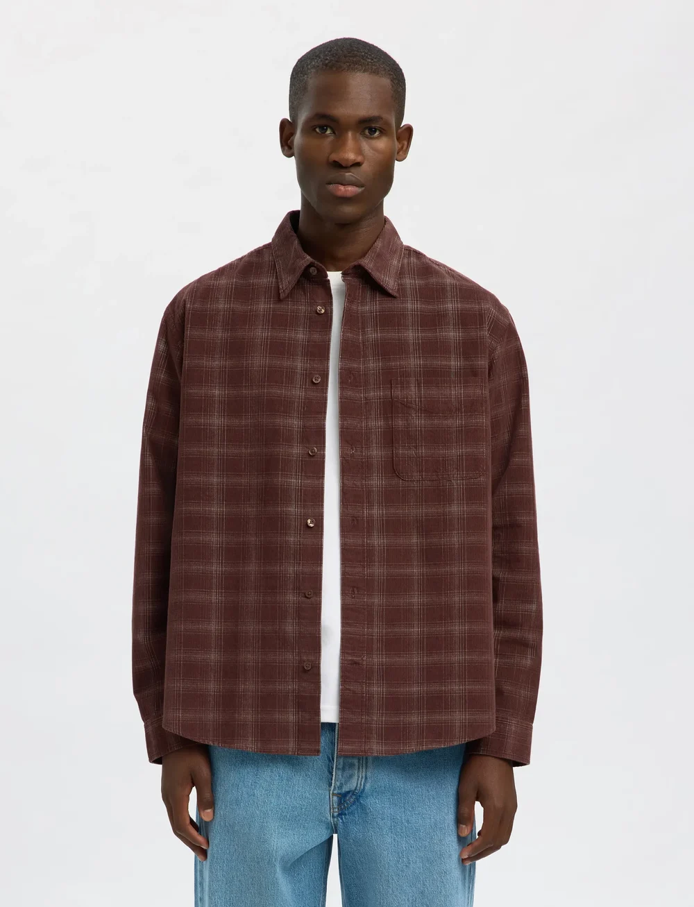 Selected - SLMREGCLAUS CORD YD CHECK LS SHIRT - cordhemden - french roast - 0