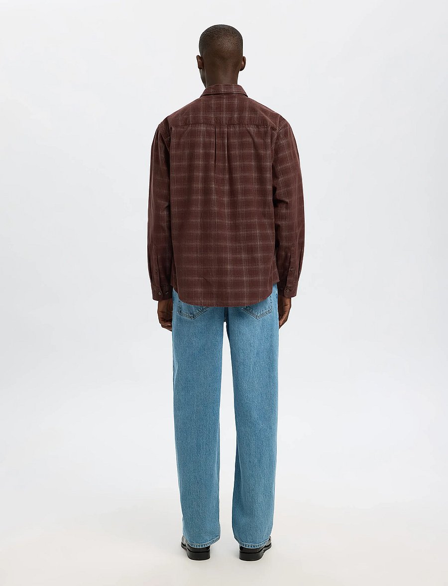 Selected - SLMREGCLAUS CORD YD CHECK LS SHIRT - chemises en velours côtelé - french roast - 2
