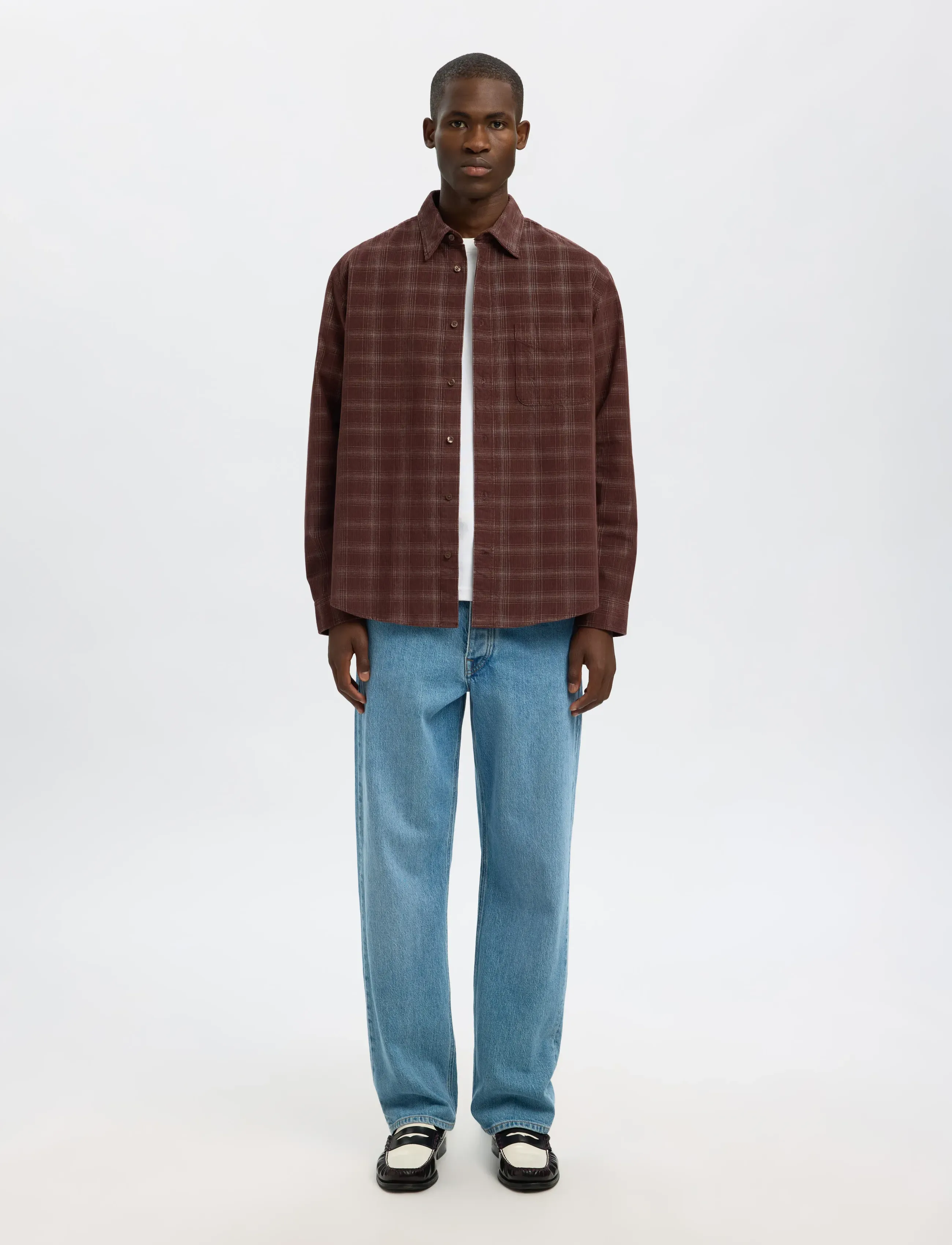 Selected - SLMREGCLAUS CORD YD CHECK LS SHIRT - chemises en velours côtelé - french roast - 3