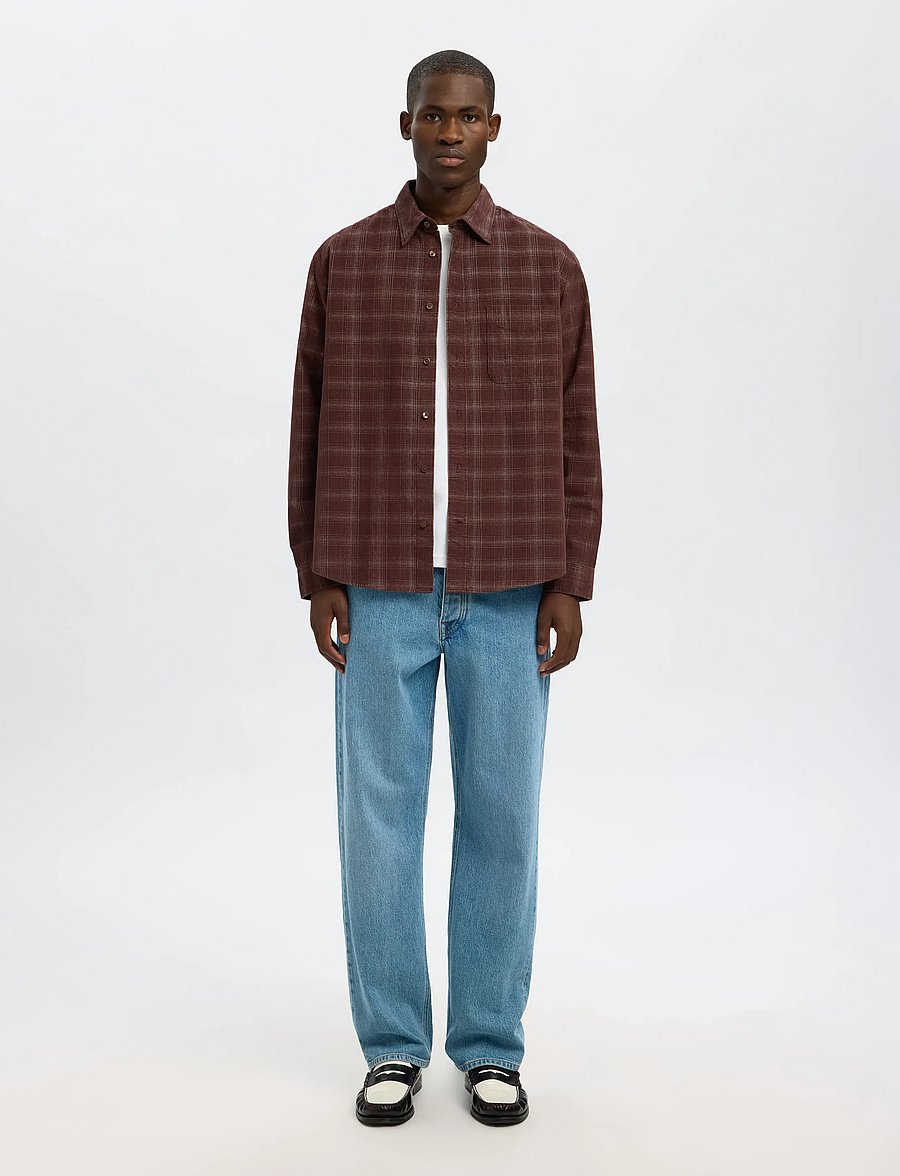 Selected - SLMREGCLAUS CORD YD CHECK LS SHIRT - chemises en velours côtelé - french roast - 3