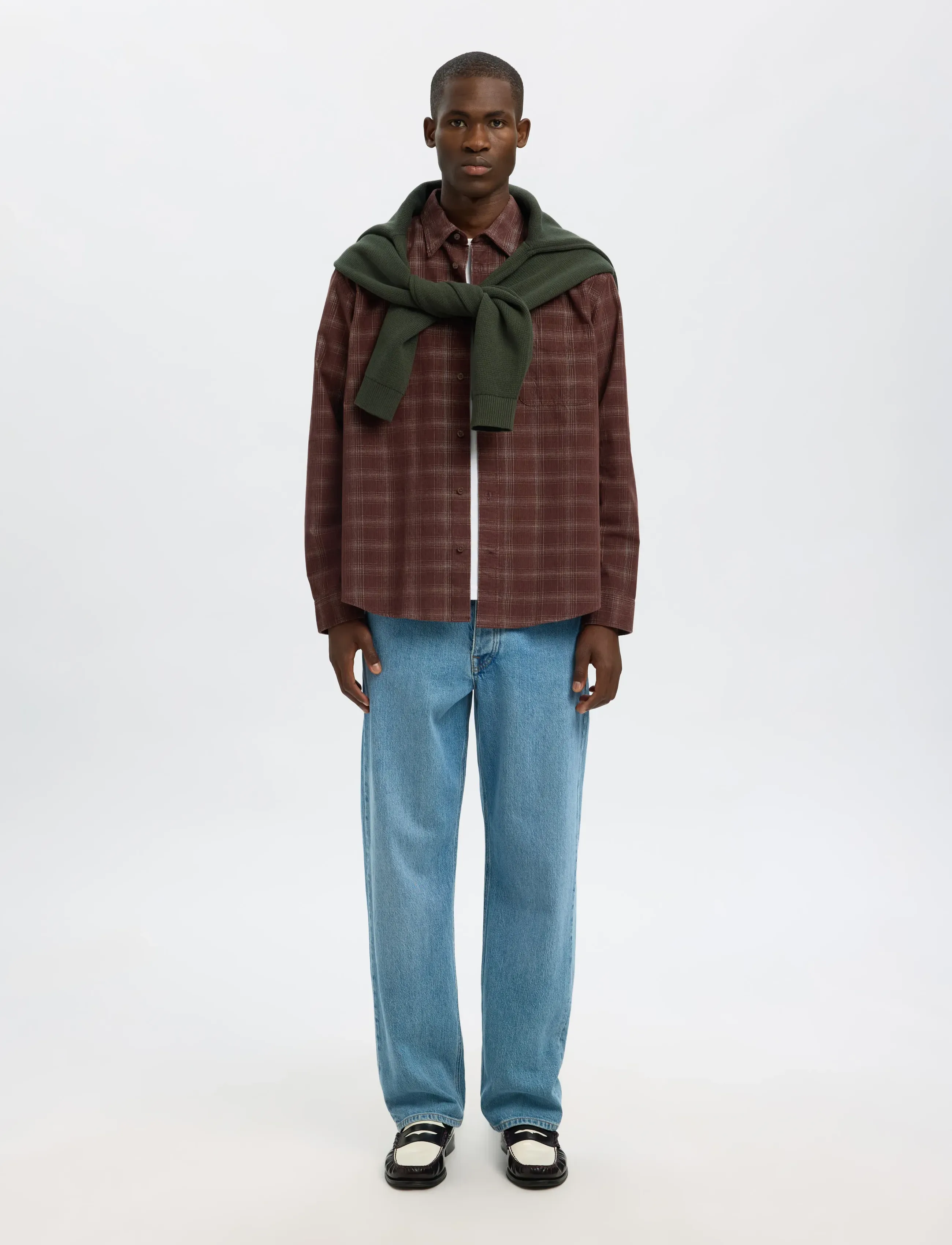 Selected - SLMREGCLAUS CORD YD CHECK LS SHIRT - chemises en velours côtelé - french roast - 4