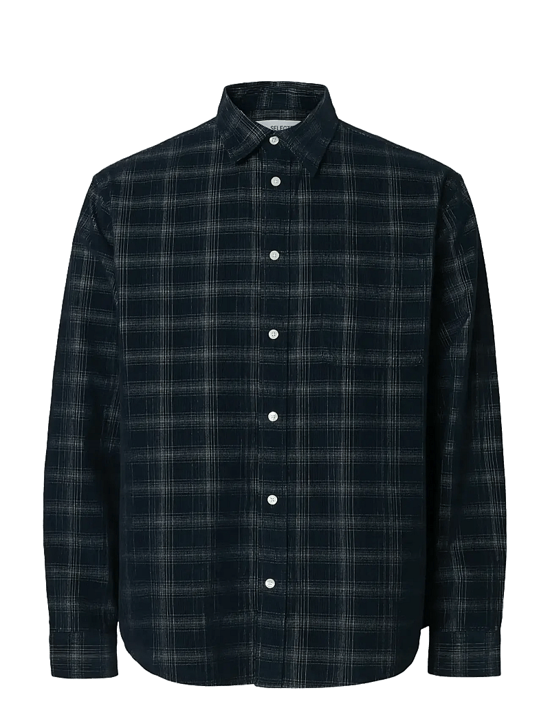 Selected - SLMREGCLAUS CORD YD CHECK LS SHIRT - cordhemden - navy blazer - 1
